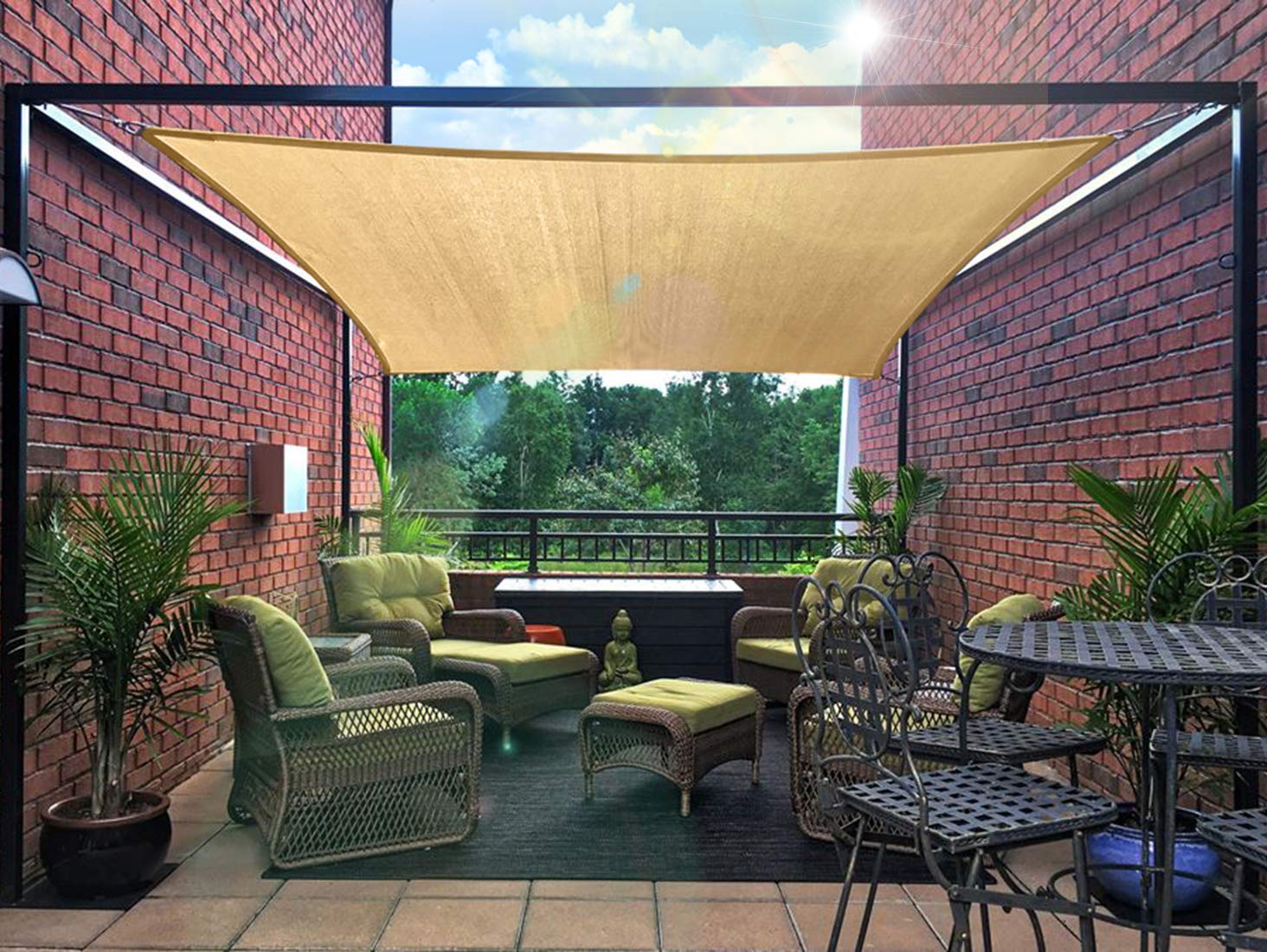 18' x 18' Rectangle Sun Shade Sail - UV Resistant Outdoor Patio Cover for Deck, Yard, Garden & Carport - Sand Color Sunshade Fabric Awning for Sun Protection & Outdoor Relaxation