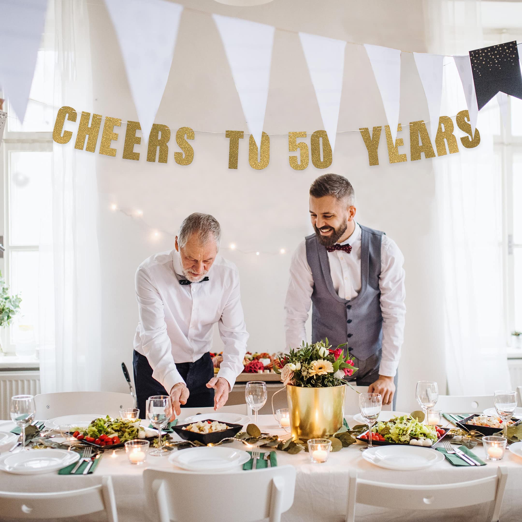 Pre-Strung 50th Birthday Banner - Over The Hill Party Decorations for Men, 50 Year Old Birthday Supplies, Cheers to 50 Years Bday Party Decor - Perfect for Milestone Celebrations, Retirement Parties & Funny Birthday Themes - by Prazoli
