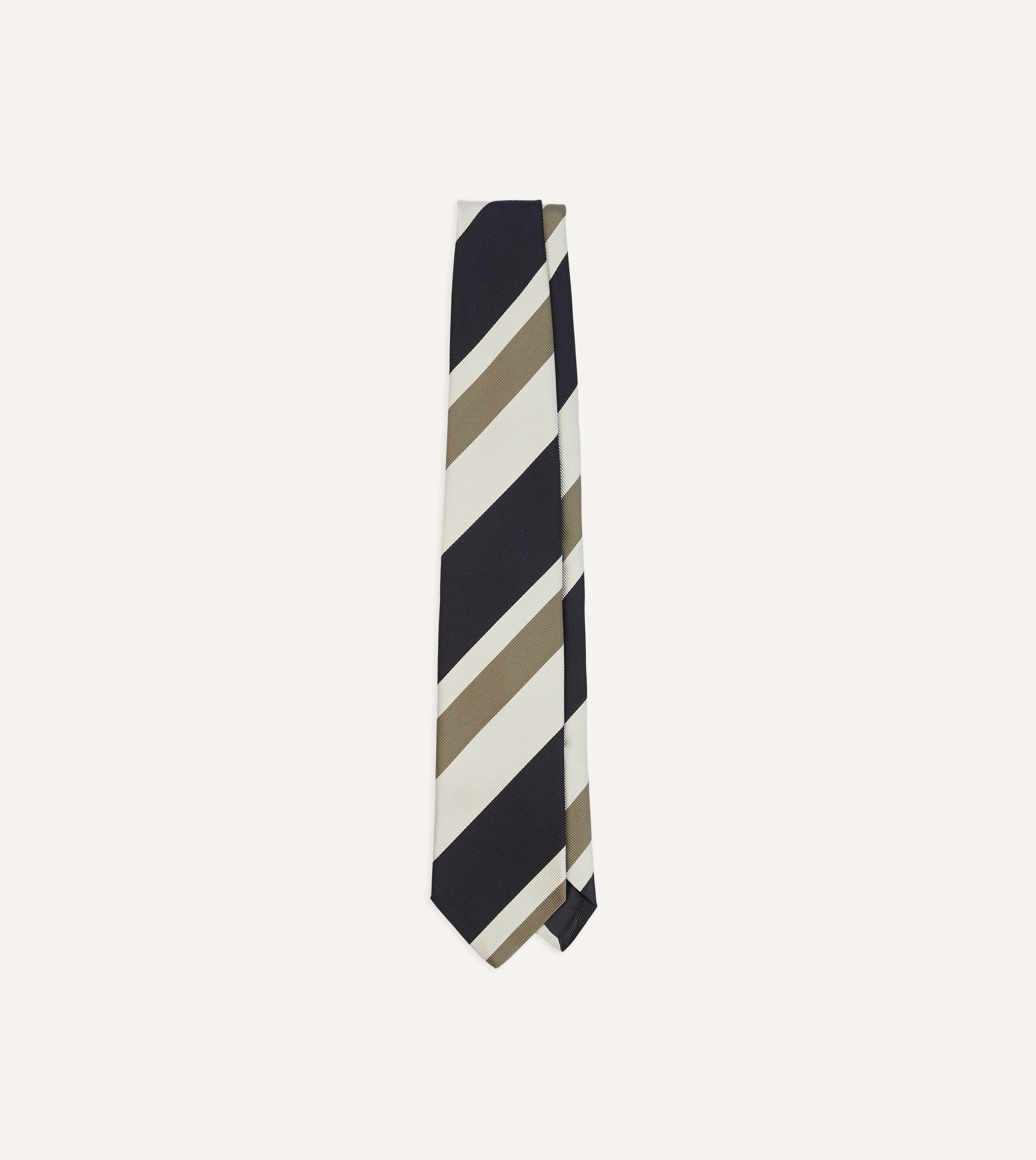 Navy and Olive Broad Stripe Silk Tipped Tie for Men - Premium Business Necktie for Formal Occasions, Weddings & Office Wear