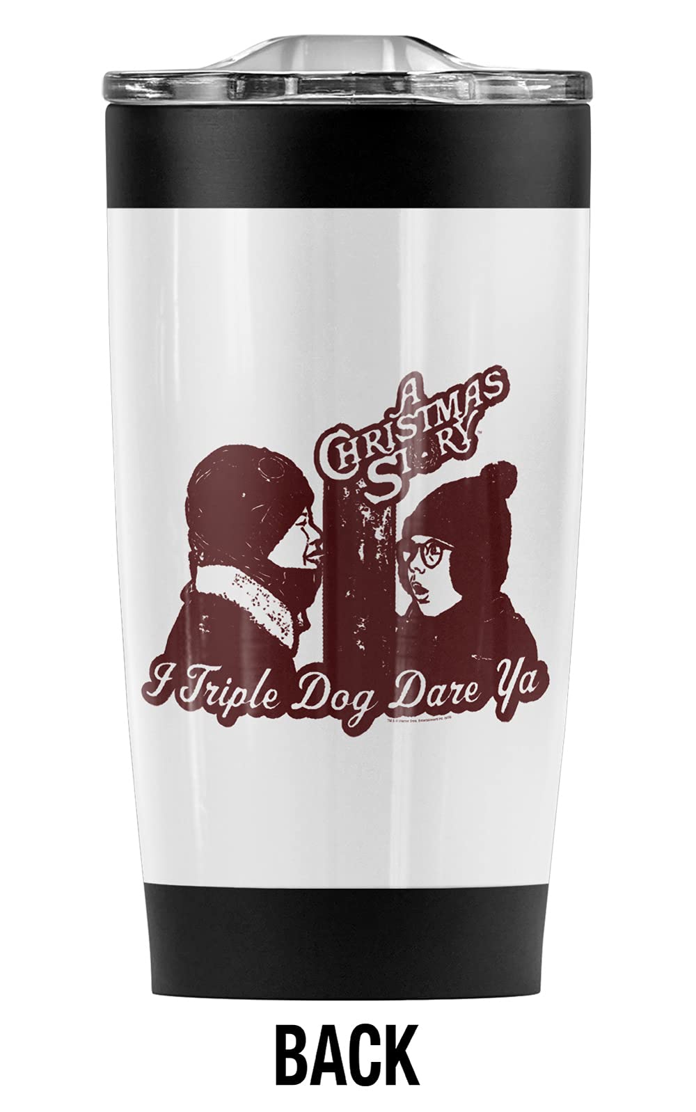 A Christmas Story Triple Dog Dare Ya 20 oz Stainless Steel Tumbler - Vacuum Insulated Coffee Travel Mug with Leakproof Sliding Lid | Keeps Hot & Cold Beverages for Hours | Perfect for Holiday Gifts, Office Use & Outdoor Adventures