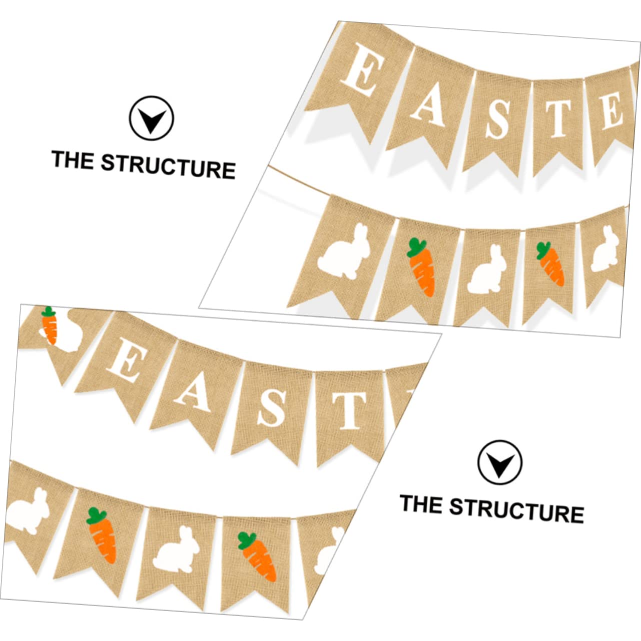 Garneck 3-Pack Elegant Easter Linen Bunting Flags - Swallowtail Design with Carrot & Rabbit Motifs for Spring Party Decor | Perfect for Home, Garden, and Easter Celebrations