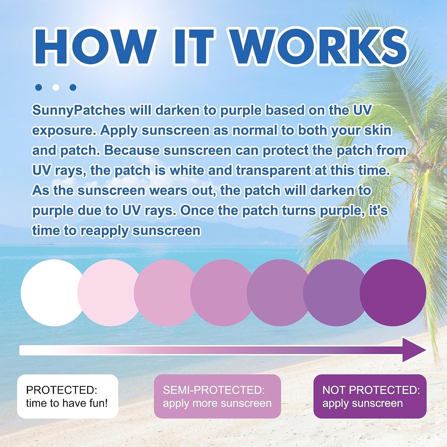 48Pcs UV Sunscreen Stickers - Waterproof UV Detection Patches for Sun Cream Reapplication, UV Reminder Stickers for Adults & Facial Sunscreen Use - Perfect for Beach, Swimming & Outdoor Activities
