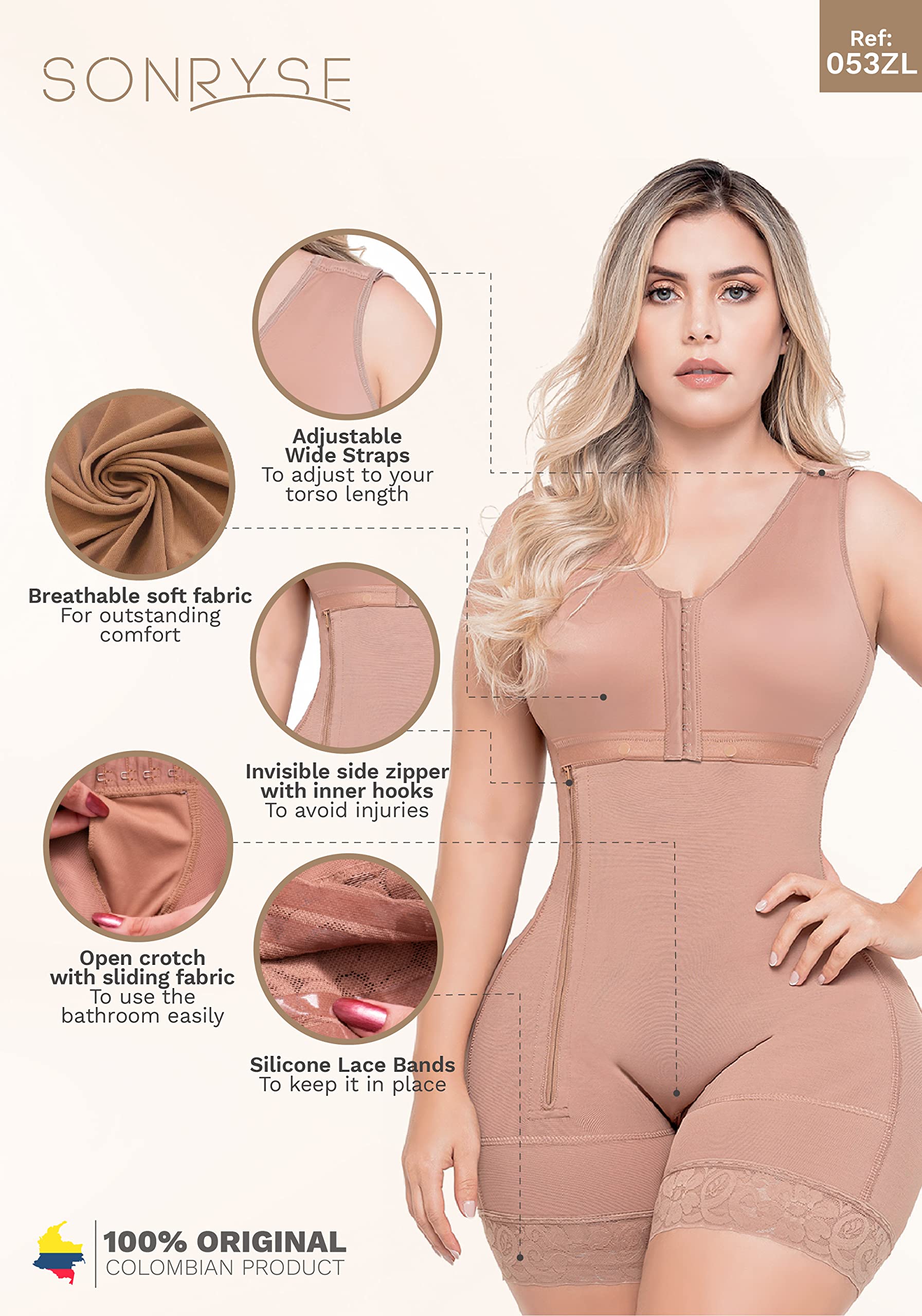 Sonryse Postpartum Shapewear for Women - Colombian Fajas Reductoras, Body Shaper & Butt Lifting Compression Garment for Post Surgery & Everyday Wear