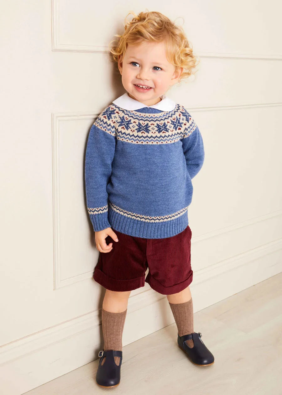 Classic Blue Fair Isle Knit Sweater for Kids (18 Months to 10 Years) - Cozy Winter Wear for School & Outdoor Activities