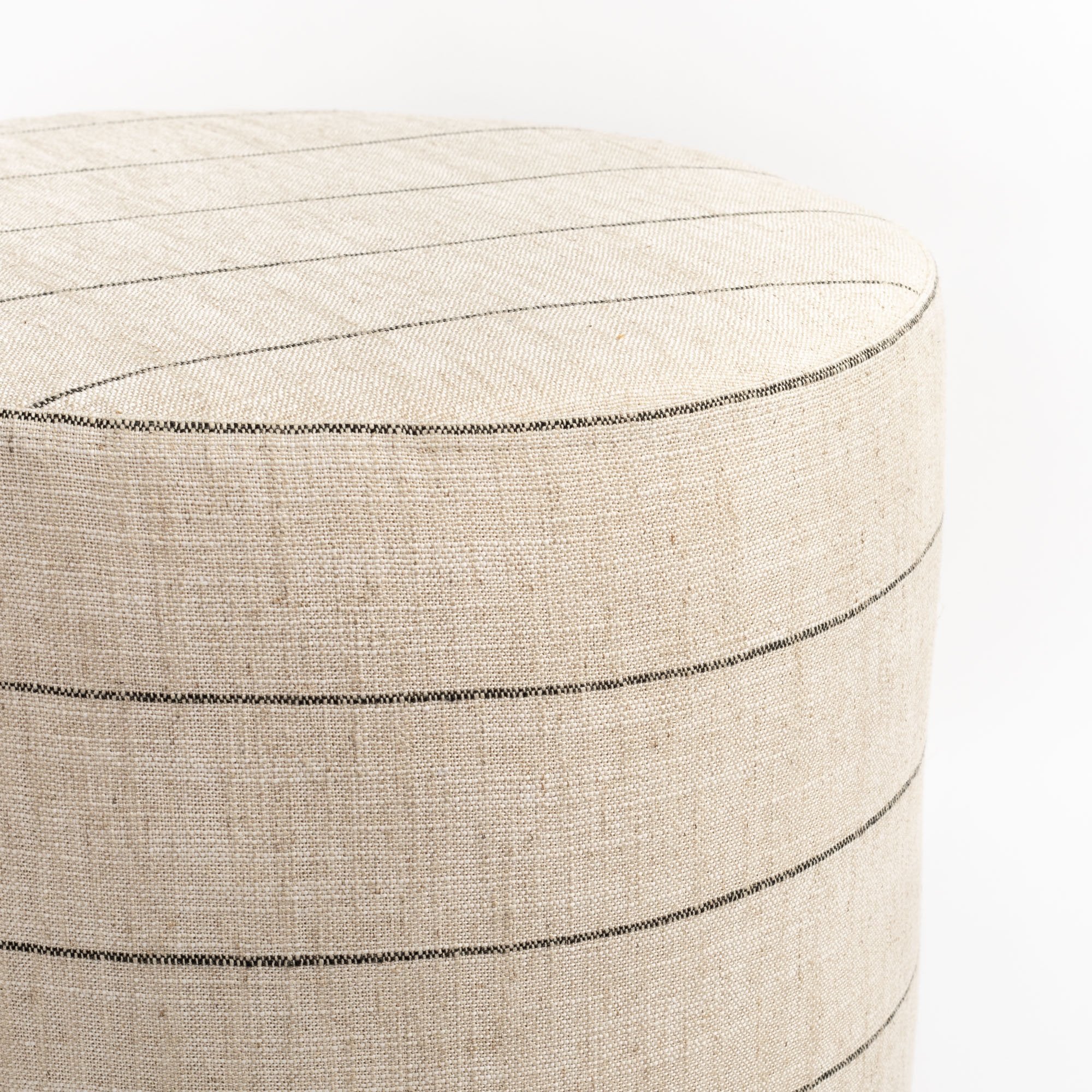 Dunrobin Stripe 18x16 Round Ottoman with Burlap Cover - Stylish and Durable Footrest, Storage Pouf for Living Room, Bedroom, or Nursery