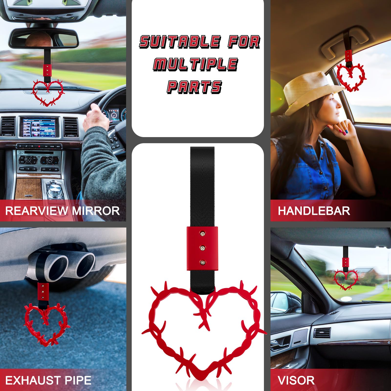 Car Handle Straps - Exterior Hang Rings & Drift Decorative Hand Straps for Cars, Subway, Train, Bus - Red Thorns Design for Rear Bumper Warning & Safety - Perfect for Commuting, Road Trips & Vehicle Protection