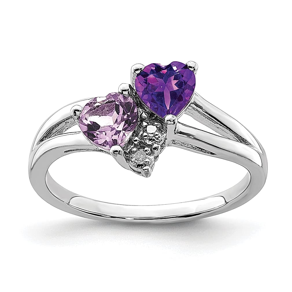 925 Sterling Silver Purple Amethyst & Pink Quartz Diamond Band Ring - Elegant Love Gemstone Jewelry for Women | Perfect Gift for Her, Anniversary, Birthday & Valentine's Day | Ideal for Everyday Wear, Special Occasions & Romantic Dates