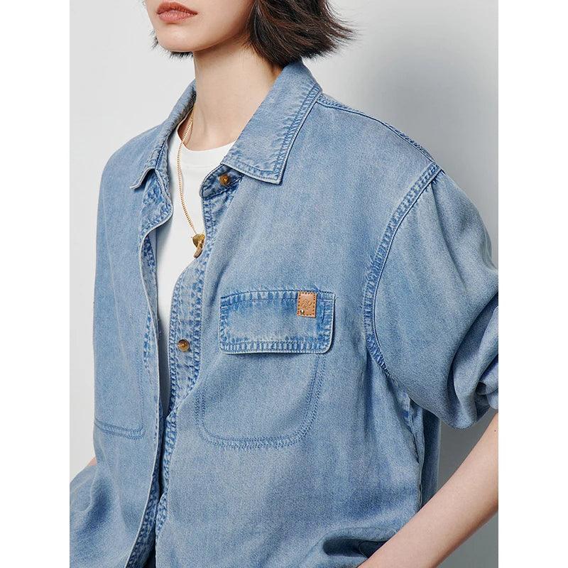 Women's Lightweight Lyocell Denim Shirt - Comfortable Casual Button-Up Top for Everyday Wear, Work & Weekend Outfits