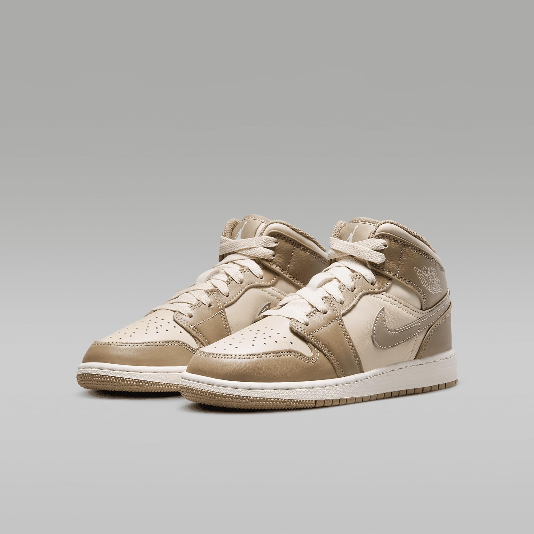 Jordan 1 Mid Legend LT Big Kids Sneakers - Brown/Khaki-Phantom (HF4781-203) - Size 7 | Comfortable Basketball Shoes for Boys & Girls | Perfect for School, Sports & Casual Wear