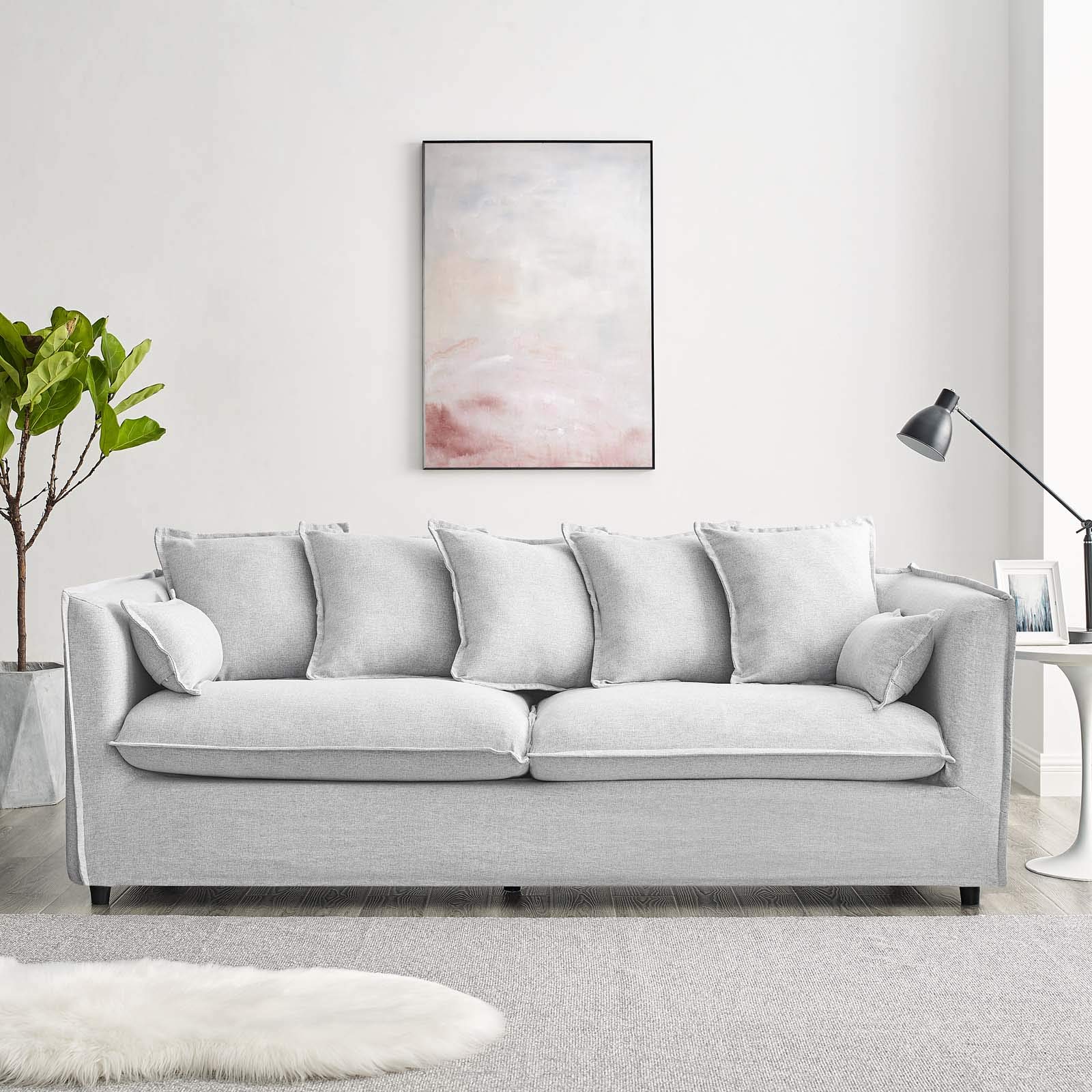 Modway Avalon Fabric Upholstered Slipcover Sofa - Light Gray Modern Living Room Couch for Small Spaces & Apartments