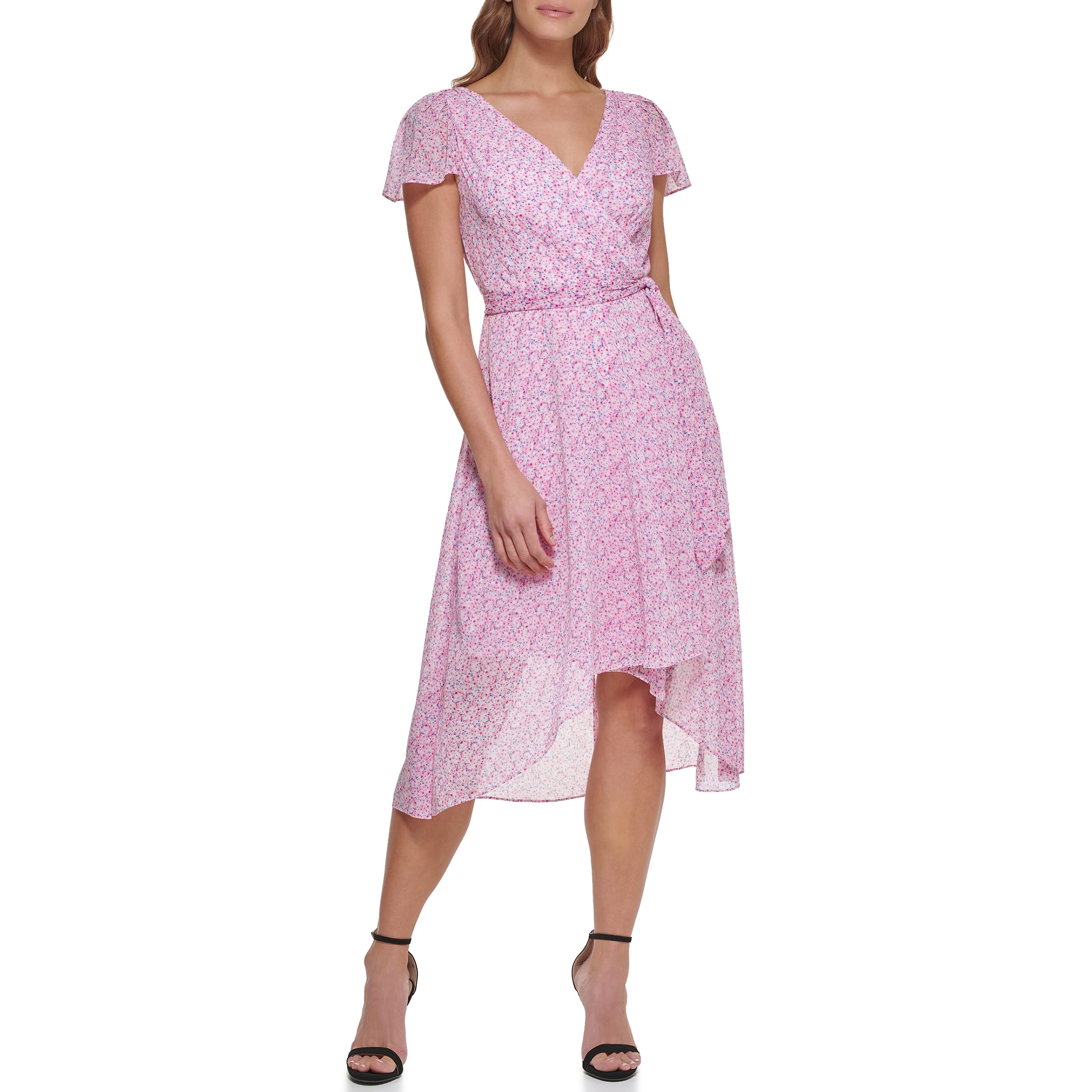 DKNY Women's Faux Wrap Dress - Elegant Stretch Knit Midi Dress for Work, Party & Special Occasions | Plus Size & Petite Options Available