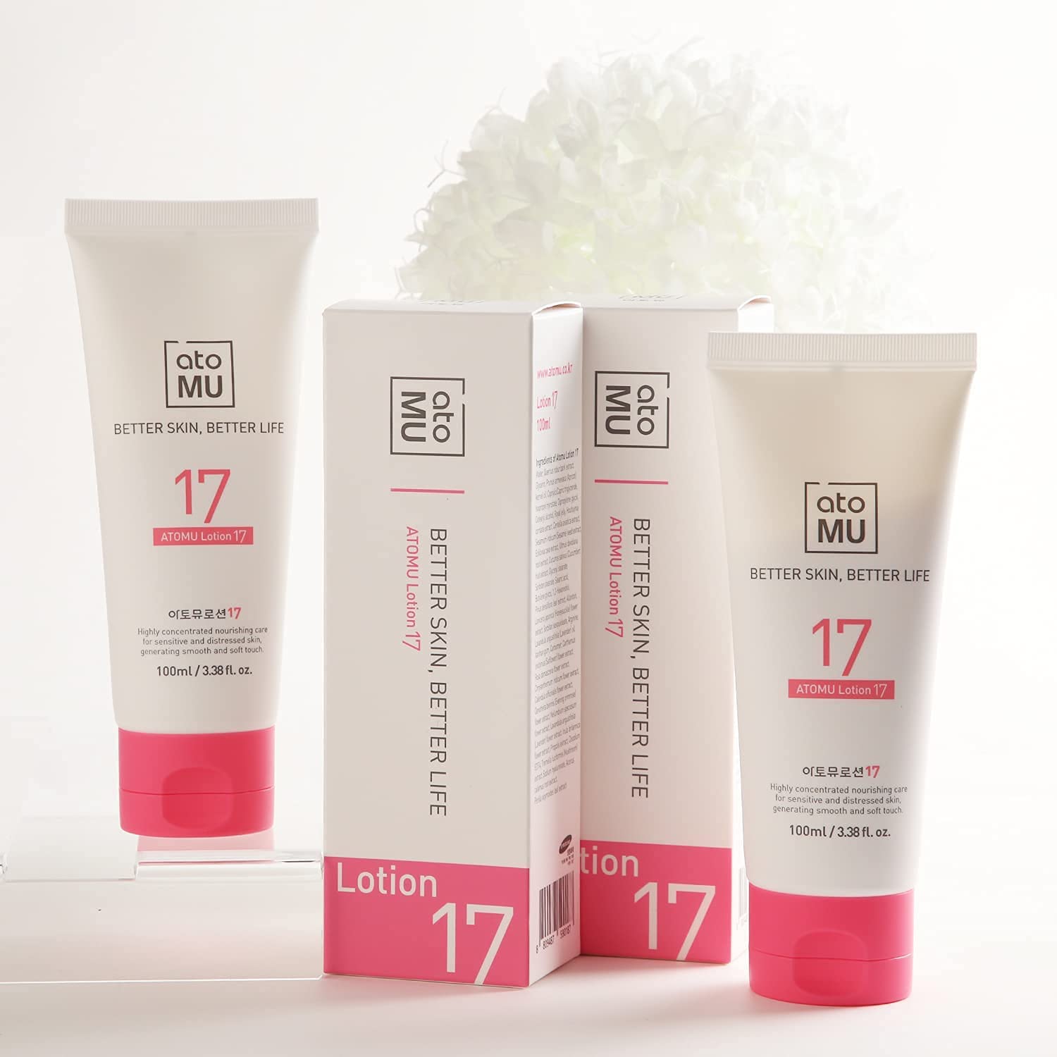 ATOMU 17 Ultimate Moisture Facial Moisturizing Lotion - 24 Hour Hydrating Face Cream with Hyaluronic Acid (3.38 fl oz) for Dry, Sensitive Skin | Day & Night Use for Soft, Glowing Complexion