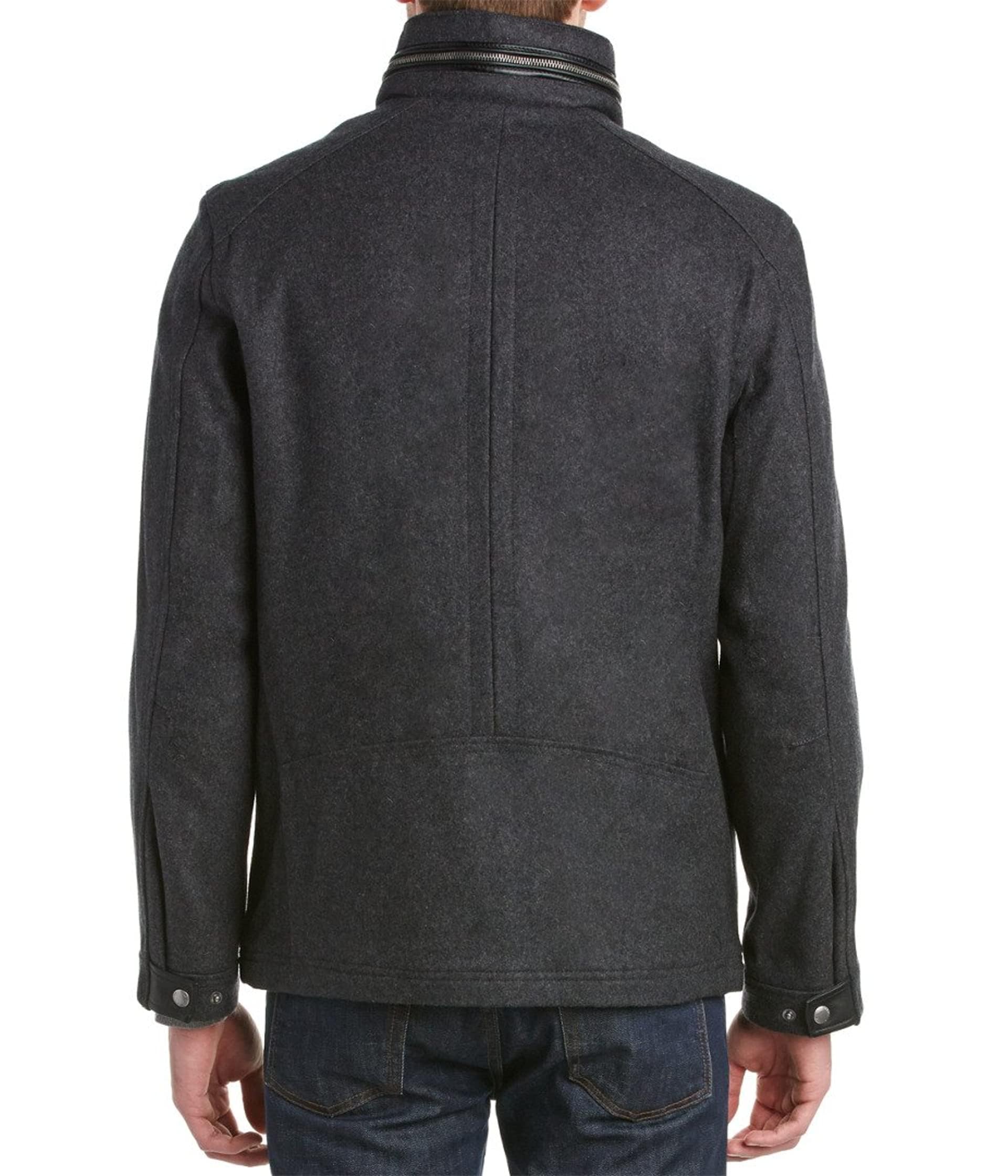Cole Haan Men's Wool Melton Stand Collar Jacket with Patch Pockets - Winter Coat for Business Casual & Outdoor Activities