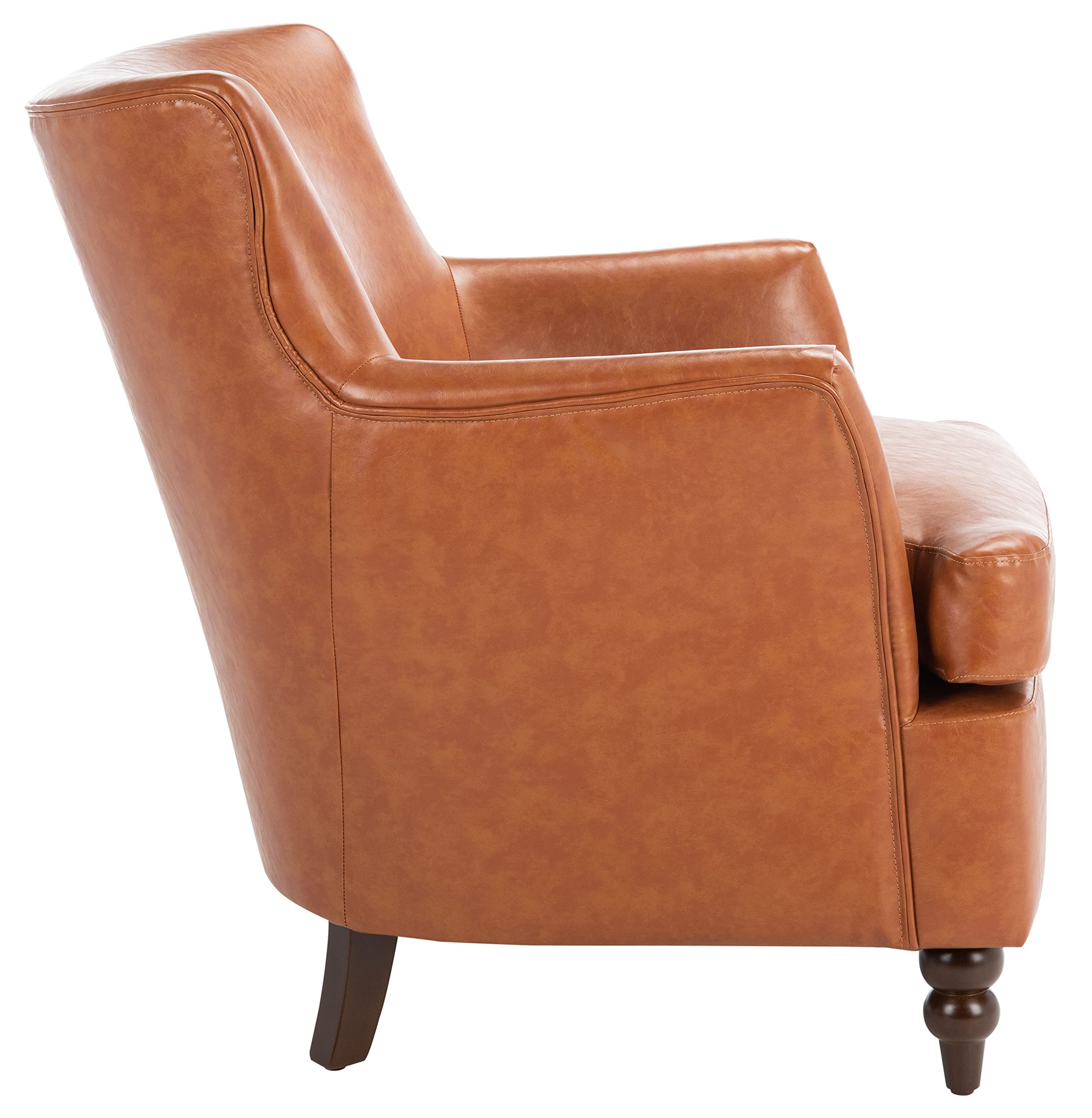 SAFAVIEH Levin Cognac Faux Leather Club Chair with Walnut Accent - Modern Living Room Furniture for Home Office, Lounge & Reading Nook
