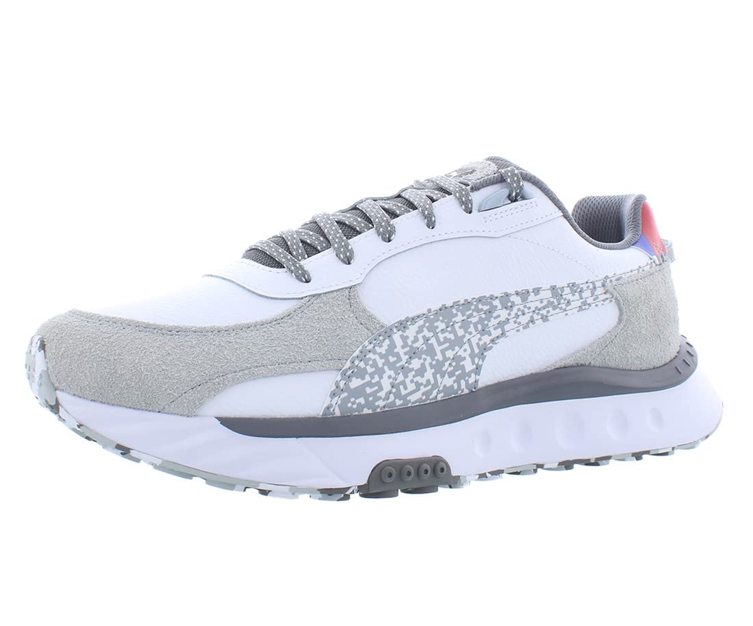 PUMA Wild Rider Men's Running Shoes - Size 8 White/Grey - Lightweight Athletic Sneakers for Jogging, Gym & Casual Wear