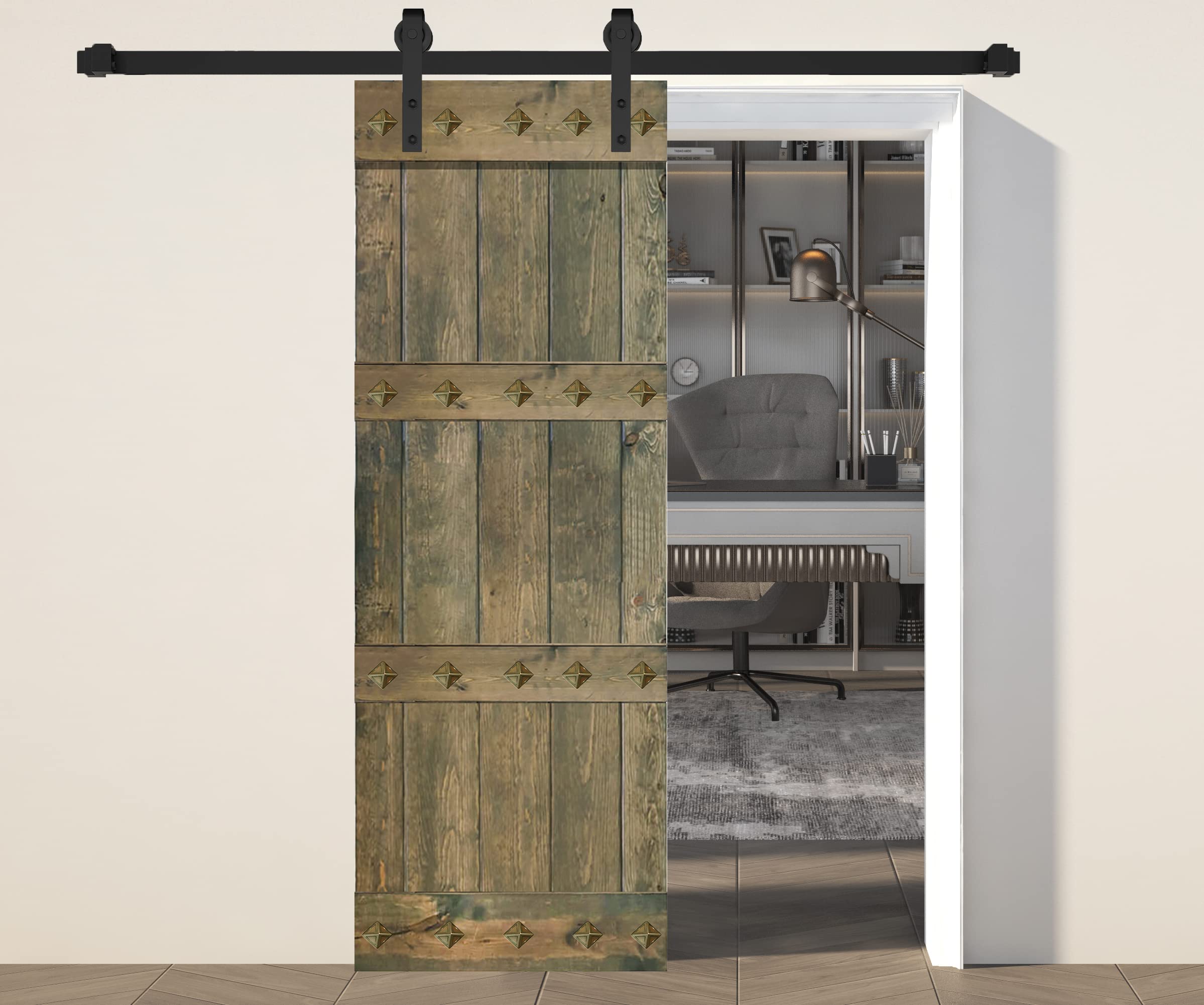 30in x 84in DIY Sliding Barn Door - Mid-Century Style Knotty Pine Wood Interior Door Slab - Aged Barrel Finish (Hardware Not Included) | Perfect for Bedrooms, Closets & Farmhouse Style Home Decor