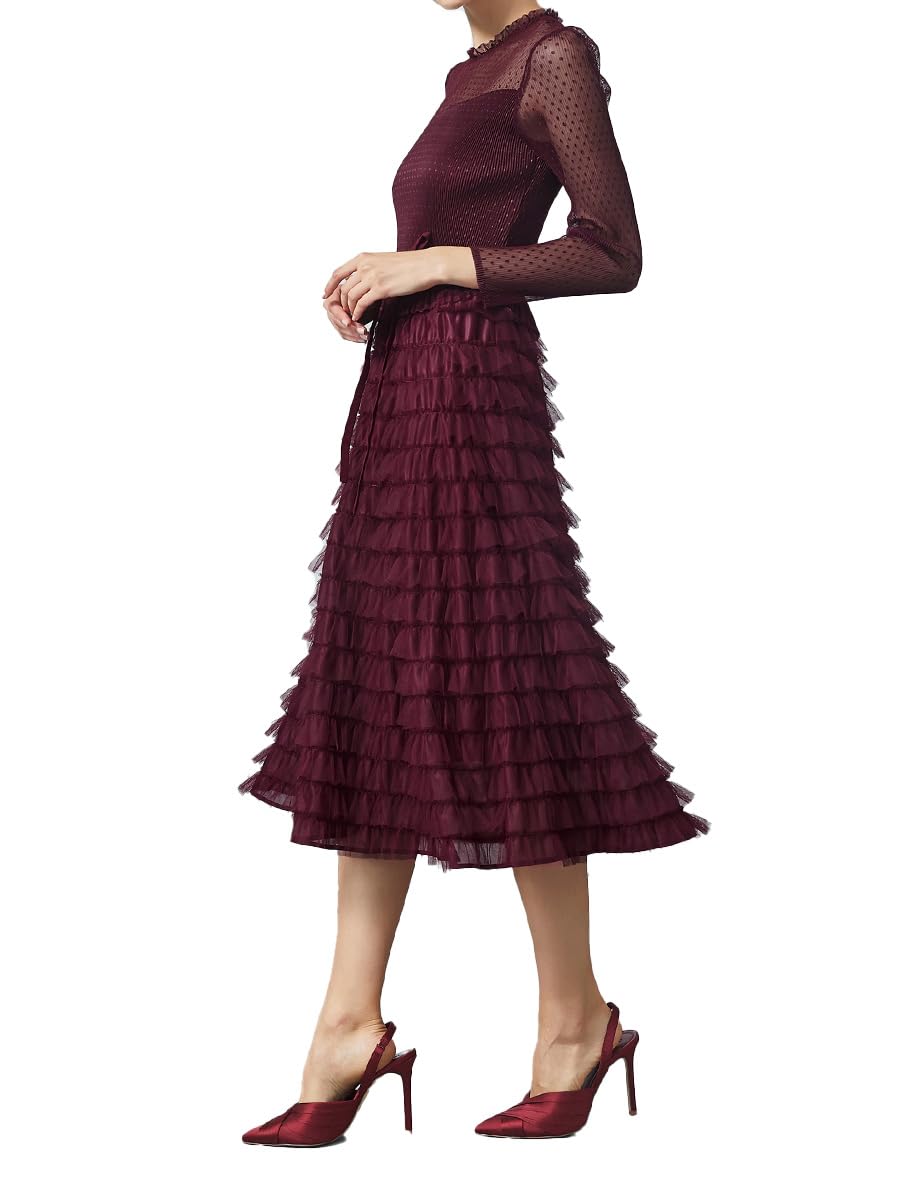 Elegant Women's Long Sleeve Mesh Layered Chiffon Midi Dress for Wedding Guest, Cocktail, Prom & Evening Party - Perfect for Formal Events, Date Nights & Special Occasions