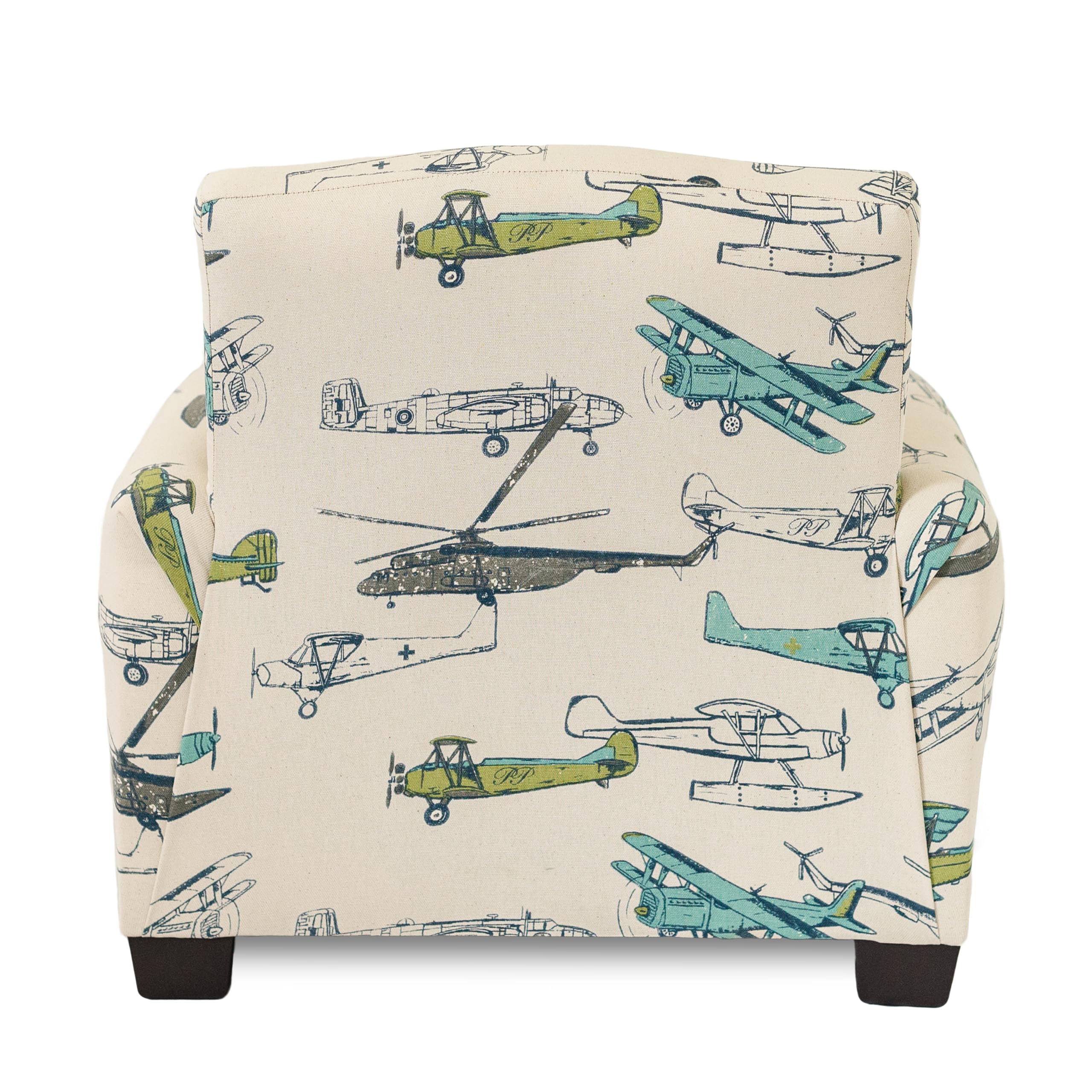 Personalized Kids Rocking Chair with Name - Airplane Print Upholstered Toddler Armchair, Comfortable & Custom Children's Furniture for Nursery, Bedroom or Playroom