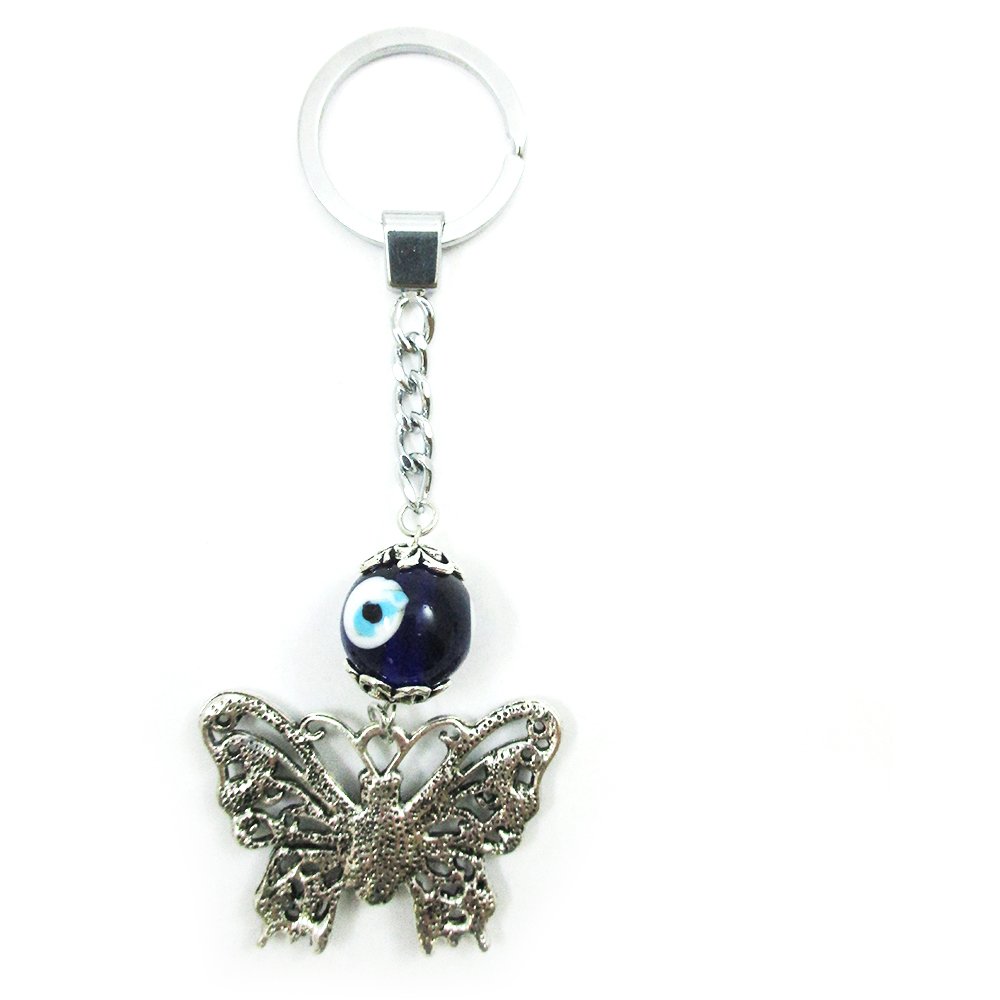 2 Pcs Lucky Eye Butterfly Keychains - Beaded Key Ring for Good Luck & Blessings - Perfect for Gifts, Home Decor, and Car Accessories