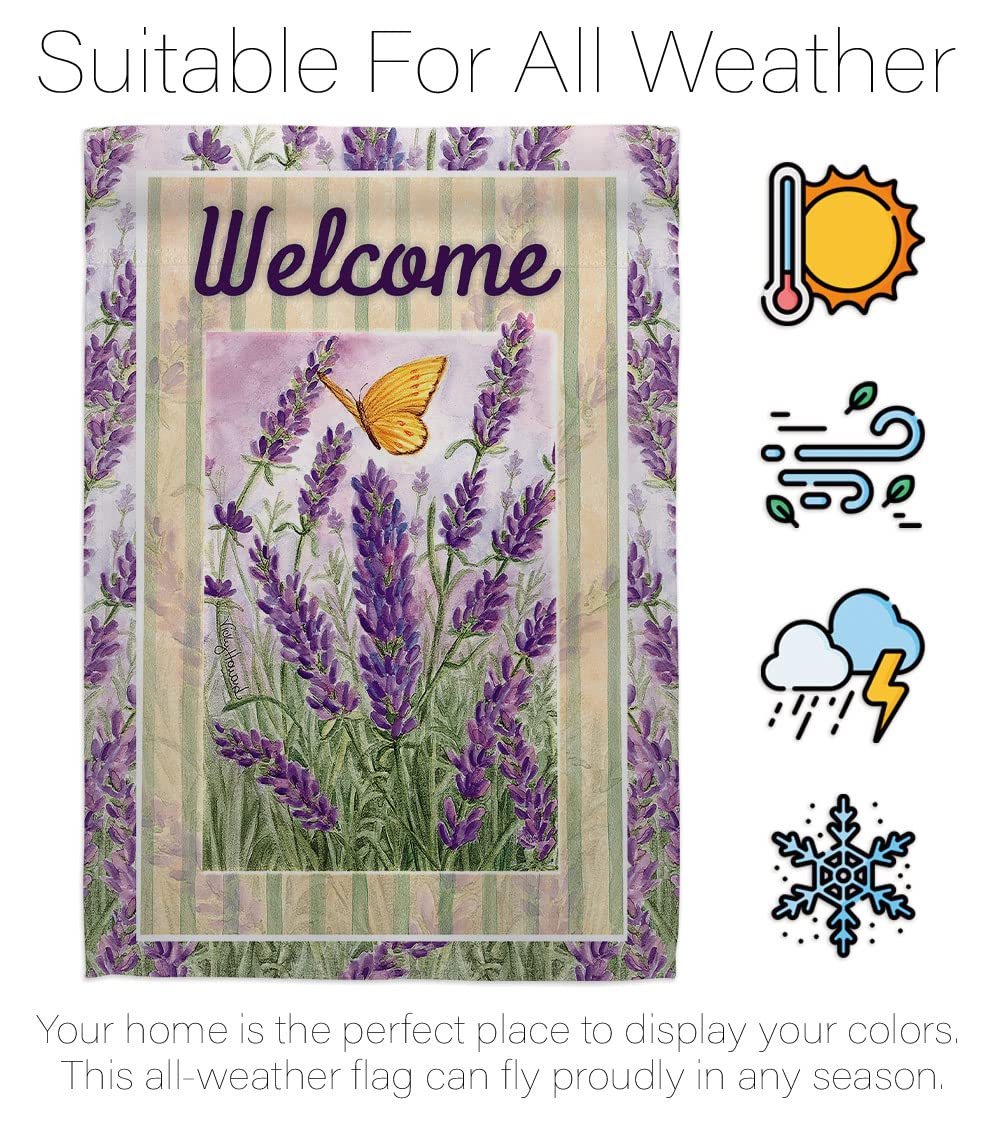 Lavender Floral House Flag Set 28x40 with Pole for Spring Decor