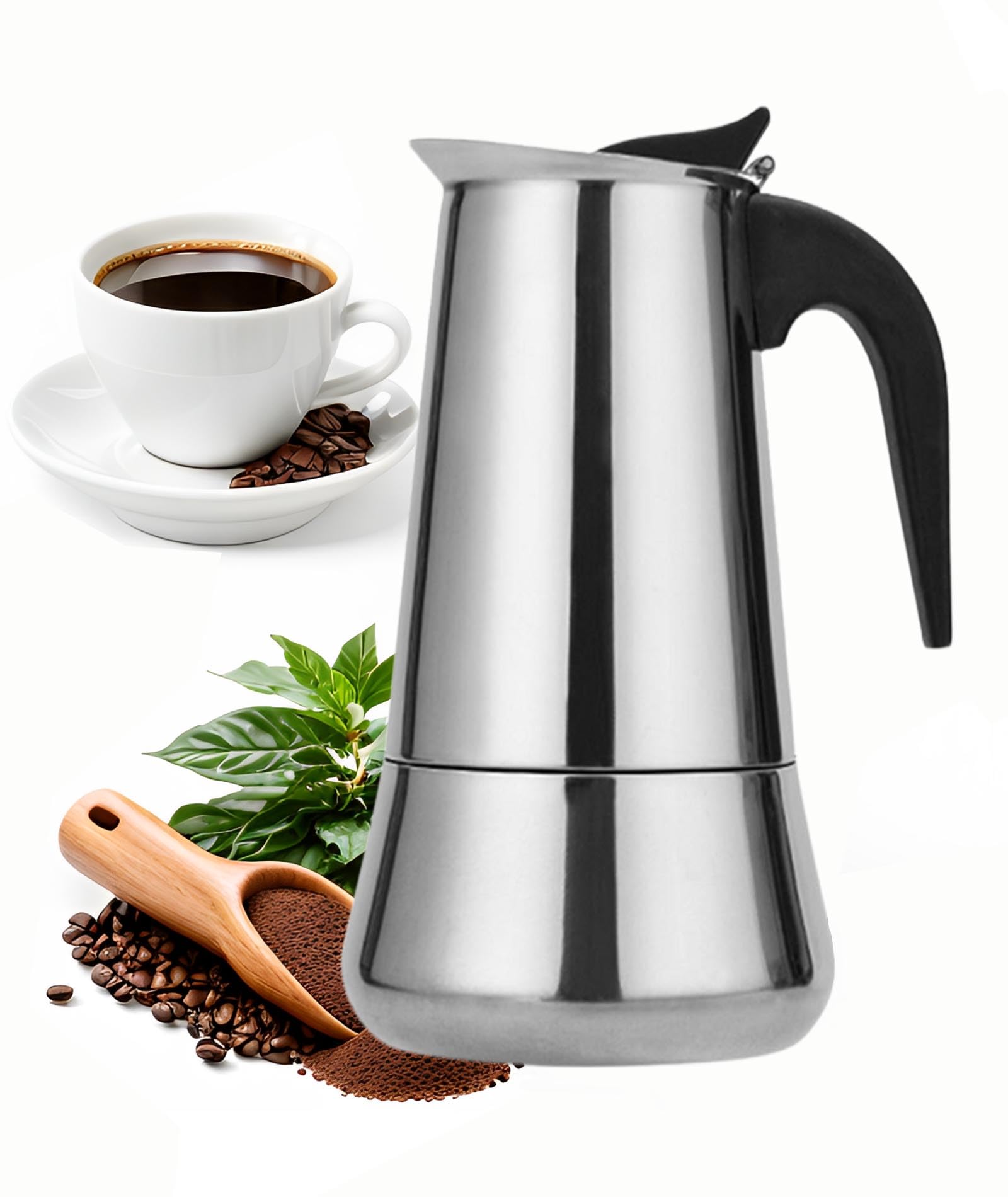 Italian Moka Pot - 6 Cup Stovetop Espresso Maker, Stainless Steel Coffee Percolator for Home & Camping