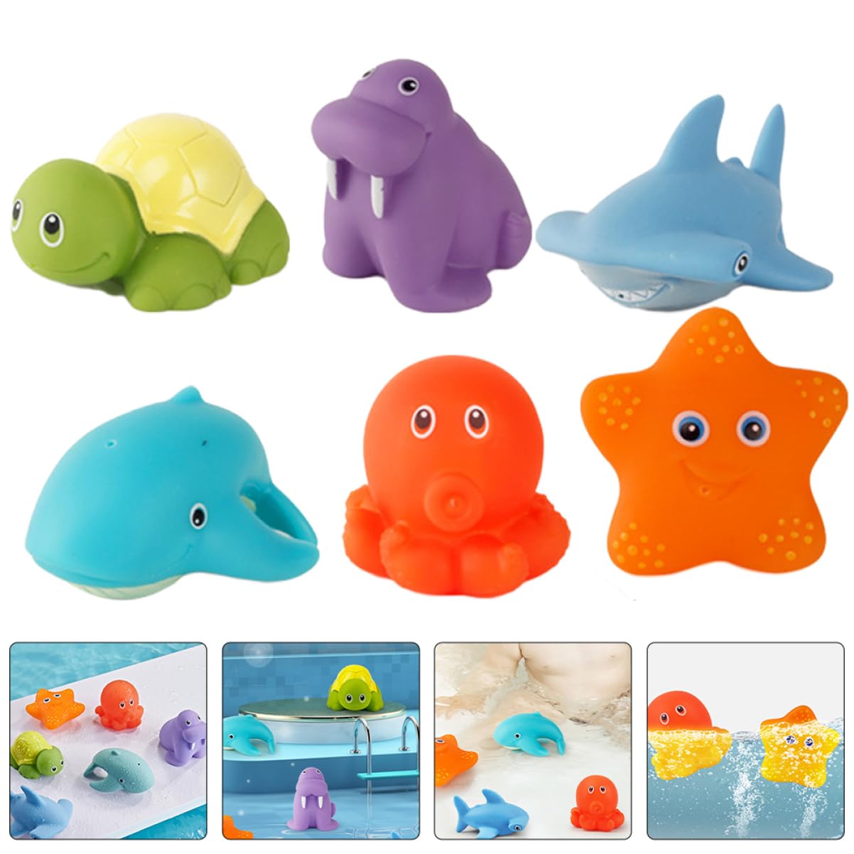 WESIEVYA 6-Piece Bath Toys Set for Kids - Non-Toxic Vinyl Bathtub Toys, Floating Water Play Toys for Toddlers & Babies - Fun Bath Time, Pool, Indoor Water Play Activities