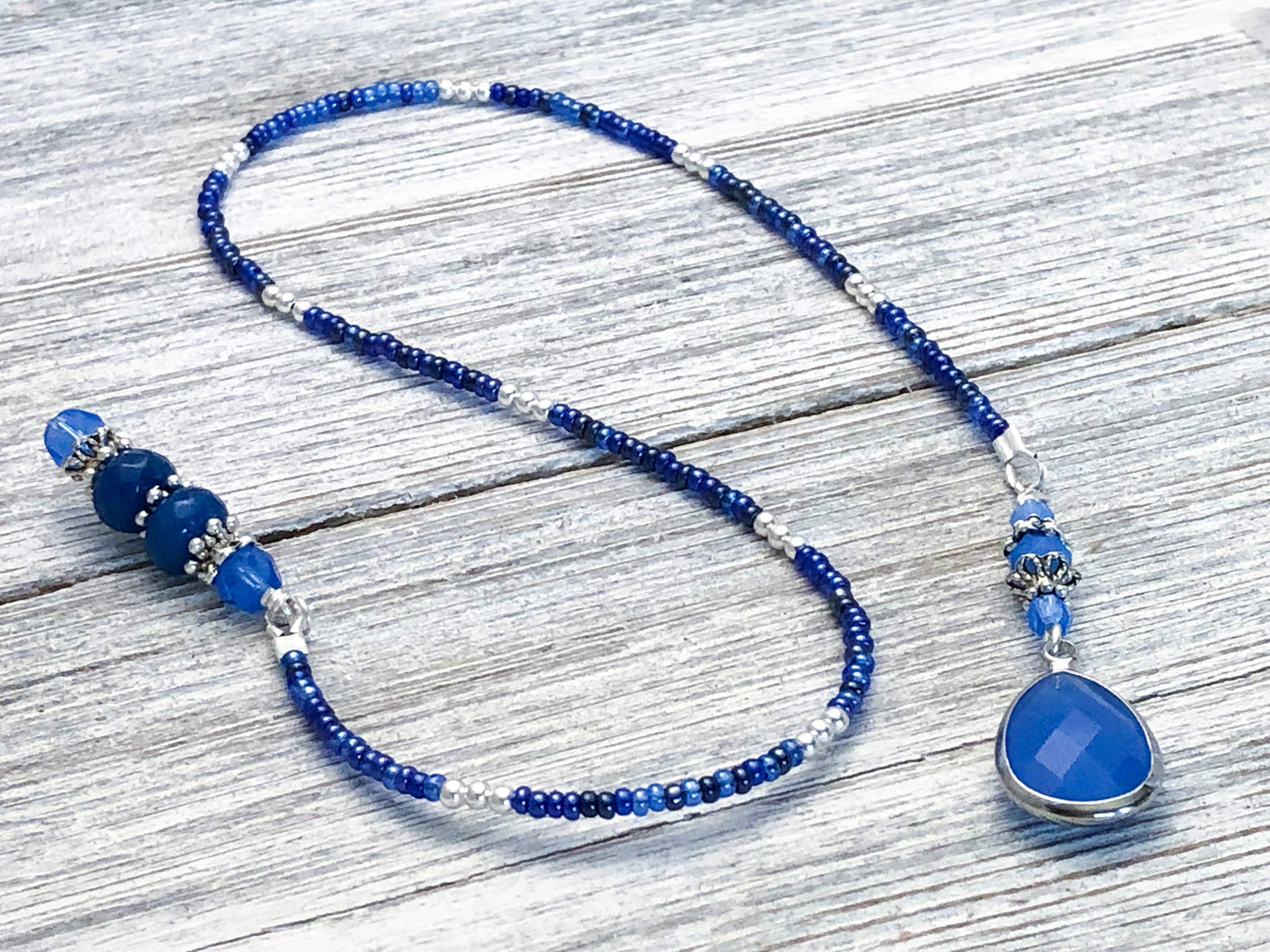 Blue Teardrop Beaded Bookmark - 16 Inch Handmade Book Thong with Glass Beads - Perfect Gift for Book Lovers, Reading Accessories for Journals & Novels