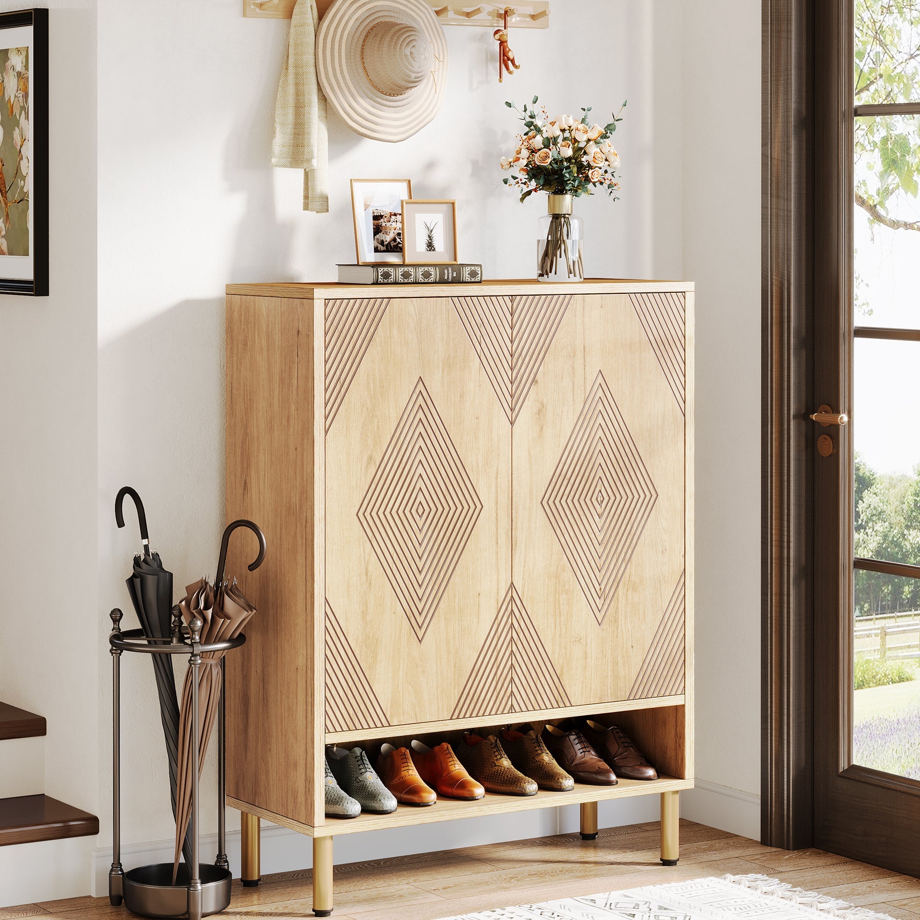 45 Pair Shoe Cabinet - Adjustable Wood Shoe Organizer Rack with Shelves for Entryway, Closet & Bedroom Storage