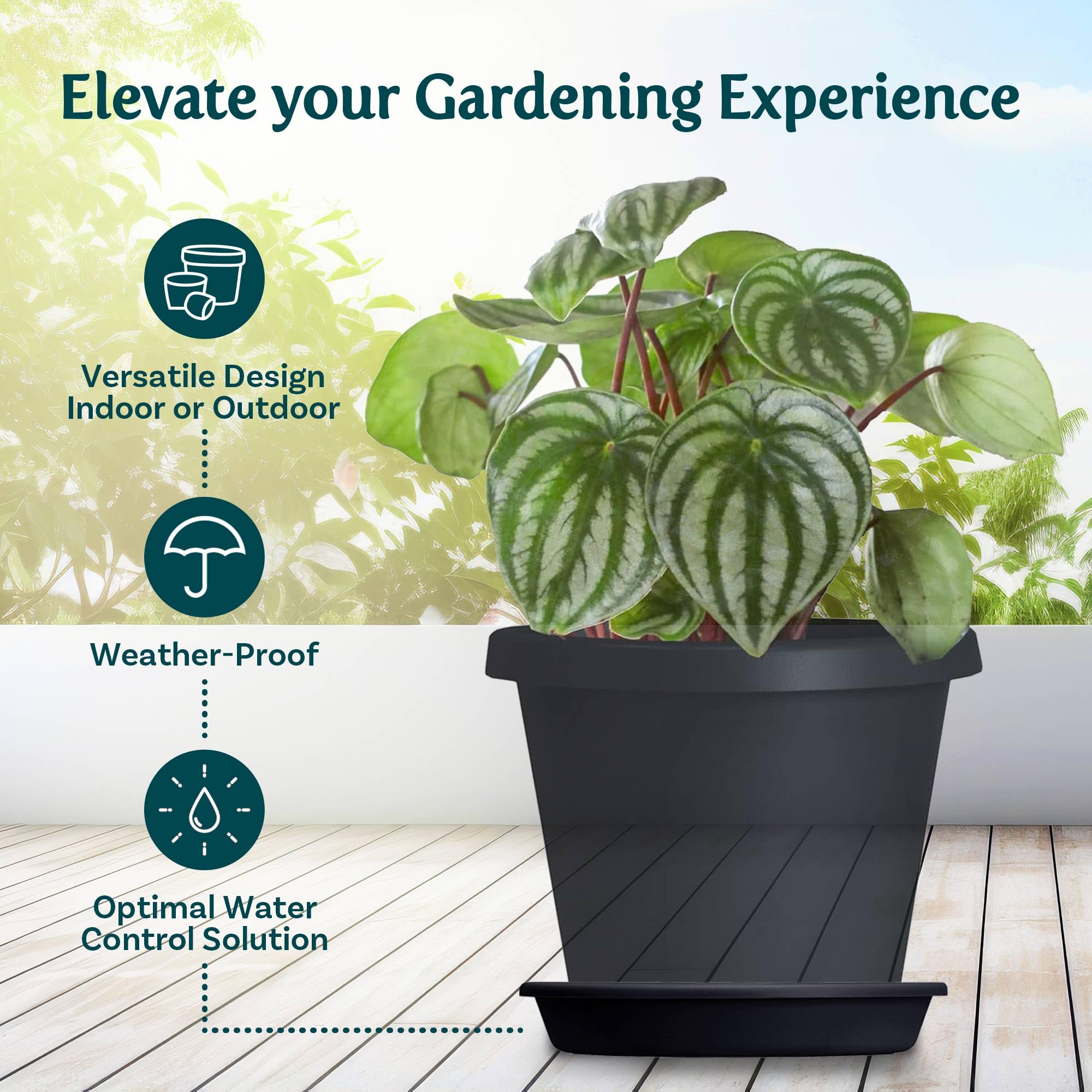 HC Companies 12-Pack Black Classic Plastic 21.13 Inch Round Flower Planter Saucers with Drip Tray for 24 Inch Pots - Moisture Collection for Indoor/Outdoor Plants, Garden, Patio & Deck Use