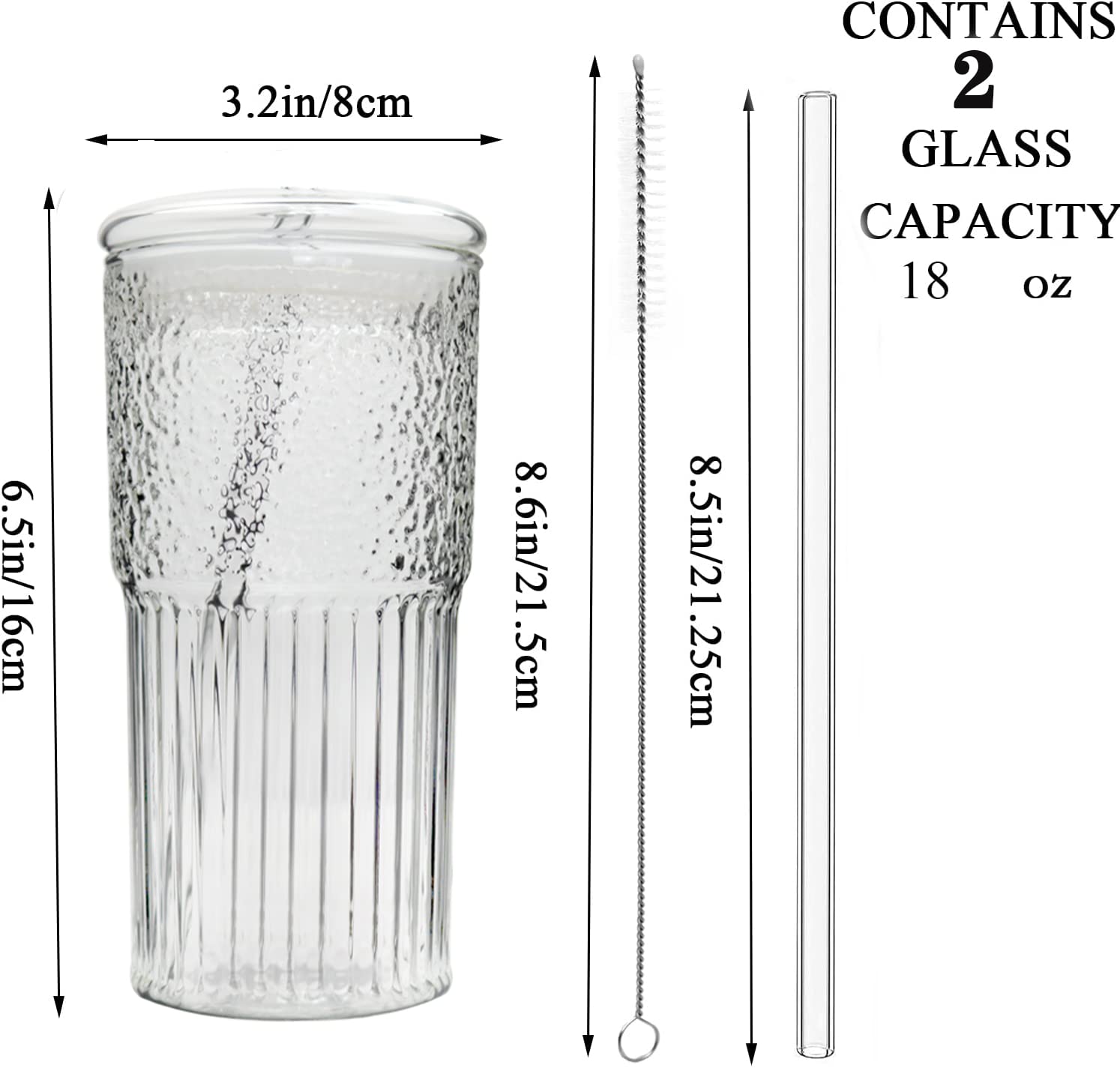 2 Packs 20 oz Glass Tumbler with Lids and Straws - Reusable Clear Glass Coffee Mug for Hot & Cold Drinks - Insulated Thick Wall Iced Tea Cup - Perfect for Coffee, Tea, Smoothies at Home, Office or Travel