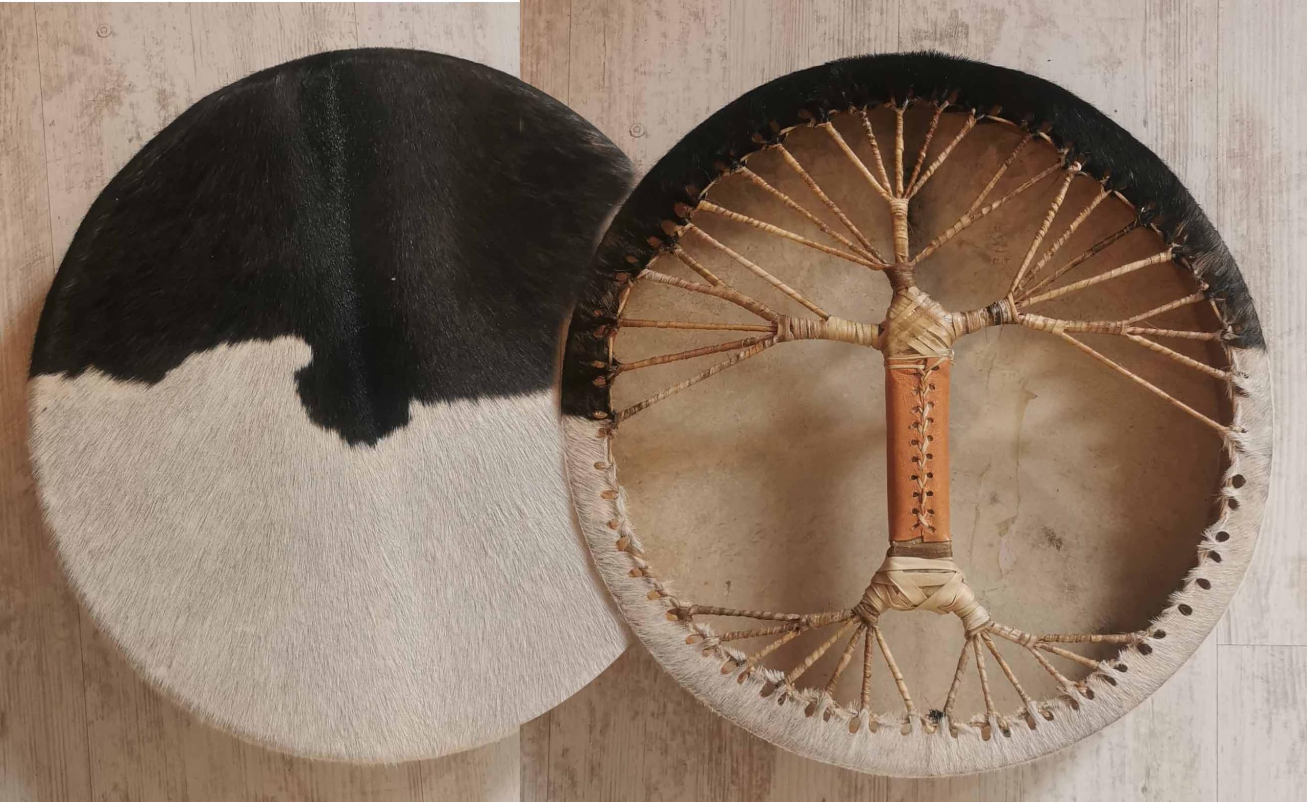 Authentic Goat Skin Shaman Drum with Hair – Viking Leather Design for Rituals & Meditation – 16 Inch Handmade Musical Instrument – Perfect Gift for Christmas, Spiritual Ceremonies & Cultural Enthusiasts
