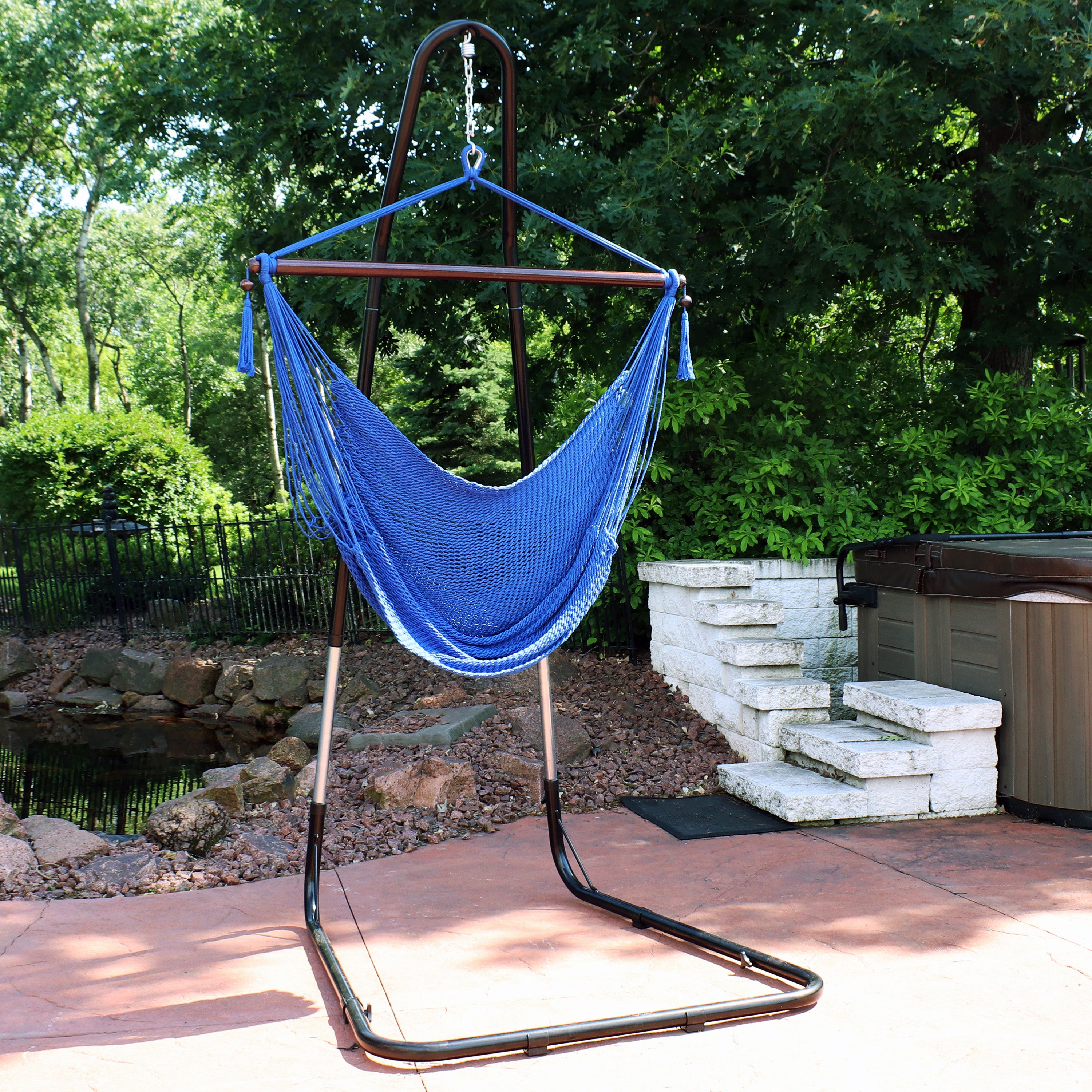 Sunnydaze Caribbean Extra Large Hammock Chair with Adjustable Stand - Outdoor Hanging Swing for Patio, Garden, Backyard & Poolside Relaxation
