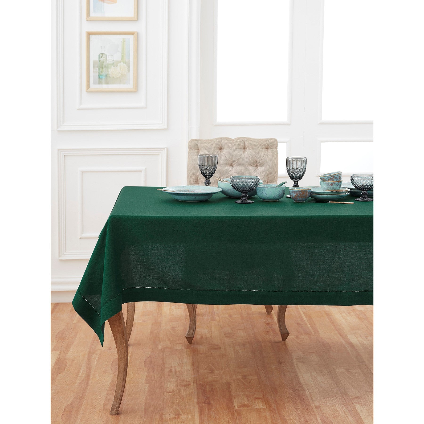 Elegant Classic Hemstitch Tablecloth - Premium Cotton Linen Table Cover for Dining Room, Wedding, Party & Special Occasions