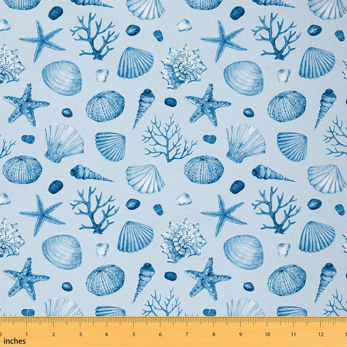 Feelyou Ocean Starfish Watercolor Boho Beach Fabric by The Yard - Blue Coastal Upholstery Material for Chairs, Pillows & Home Decor | Waterproof Bohemian Sea Life Design | Perfect for Beach House, Coastal Decor & Summer Vacation Themes (1 Yard)