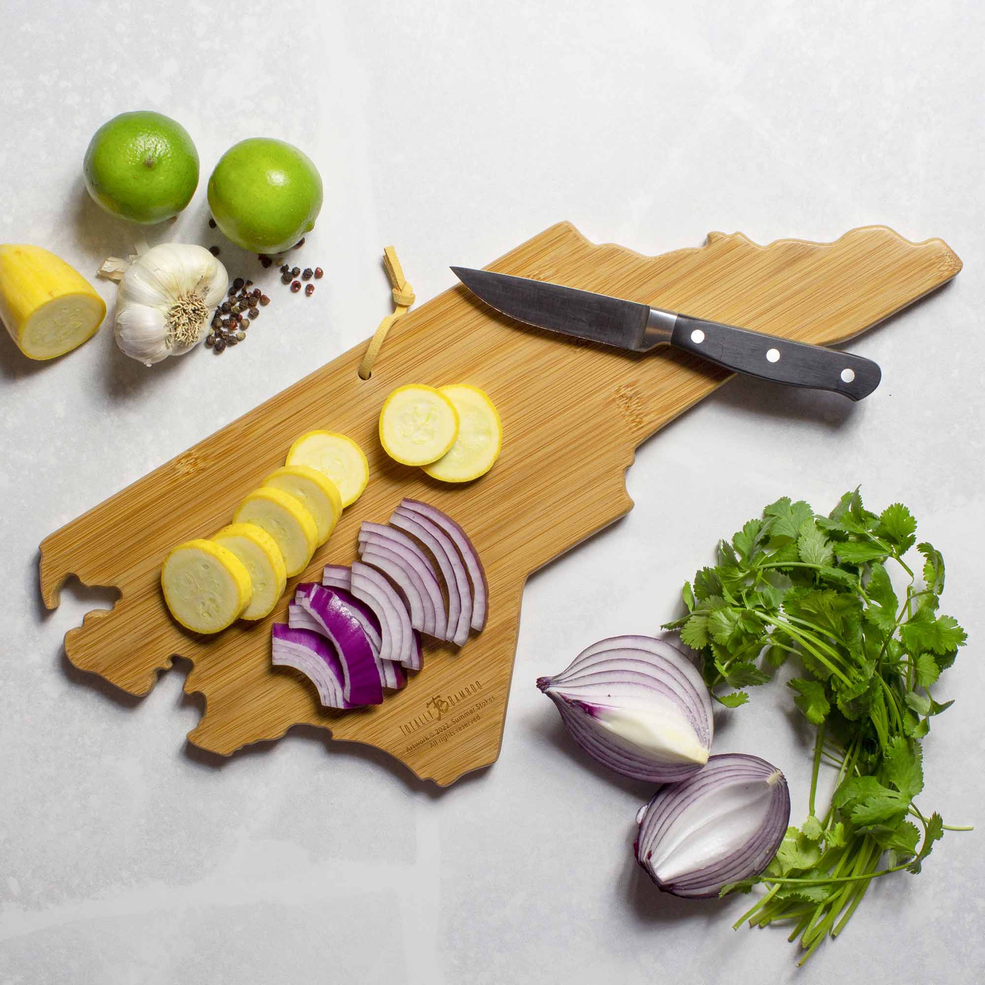 Handcrafted North Carolina Wooden Cutting Board with Summer Stokes Artwork - Perfect for Kitchen Prep, Charcuterie Boards & Gift Giving