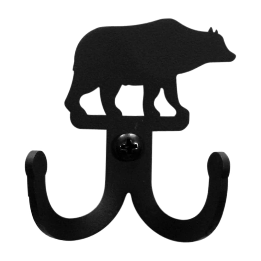 Rustic Wrought Iron Bear Double Wall Hook - Heavy Duty Coat Rack for Entryway, Bathroom, or Bedroom Organization