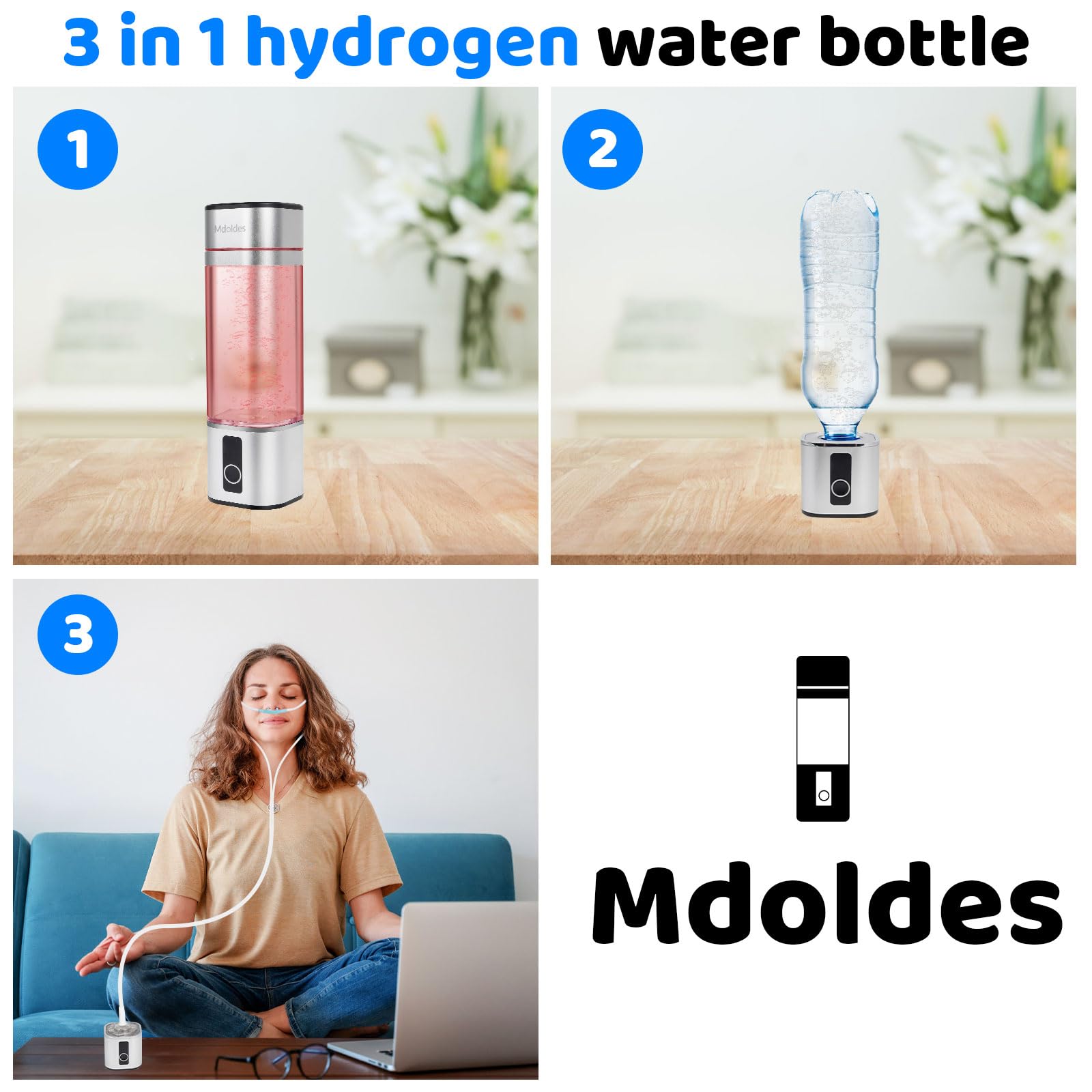Premium 6000ppb Hydrogen Water Bottle with SPE/PEM Technology - 9.5oz Portable Hydrogen Generator for Anti-Inflammatory & Antioxidant Benefits - Ideal for Fitness, Travel & Wellness Gifts (Silver)