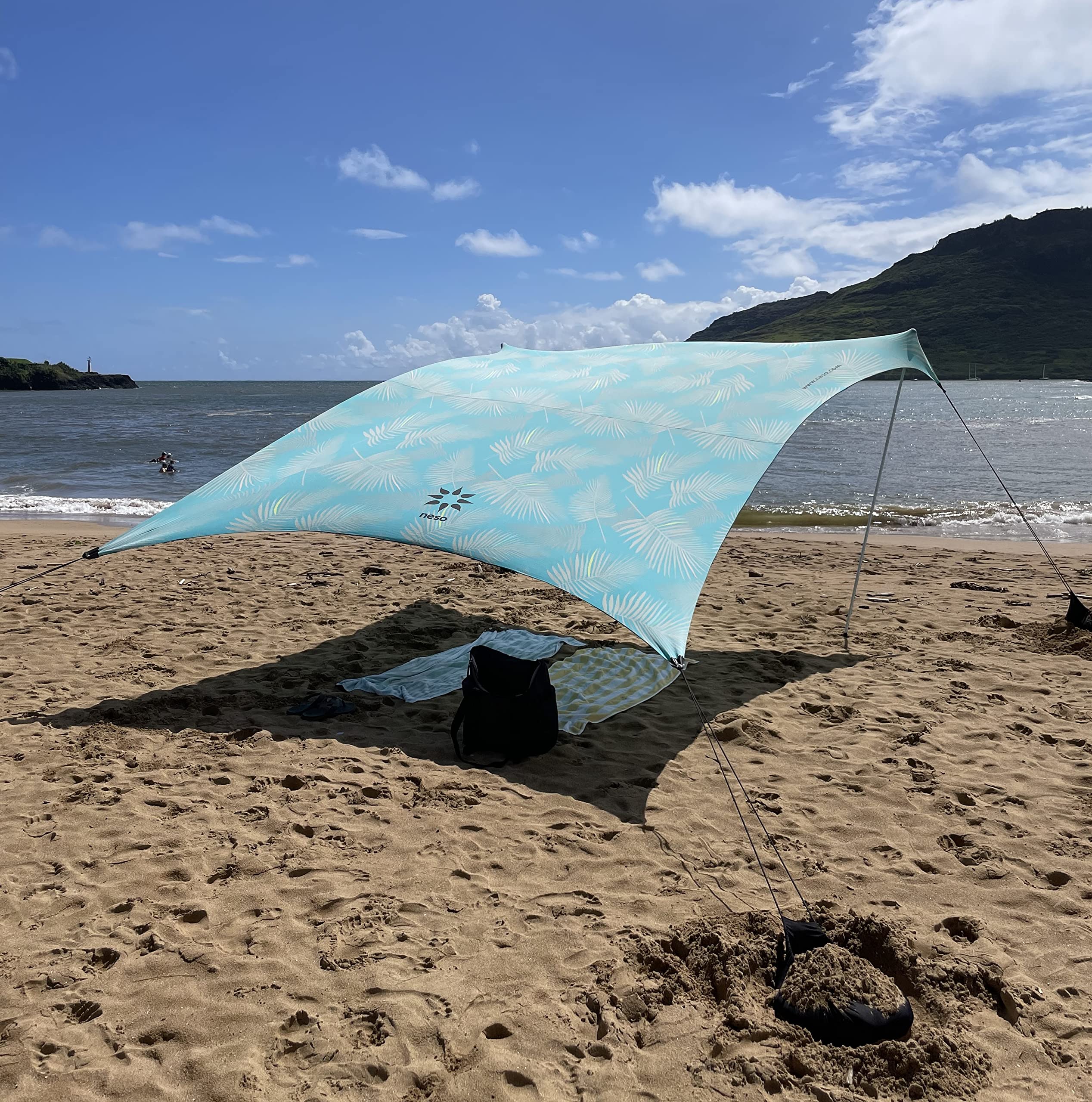Neso Tents Grande Beach Tent - Extra Large 7ft Tall & 9x9ft Wide Sun Shelter with Reinforced Corners & Built-in Cooler Pocket - Perfect for Family Beach Days, Camping Trips and Outdoor Adventures