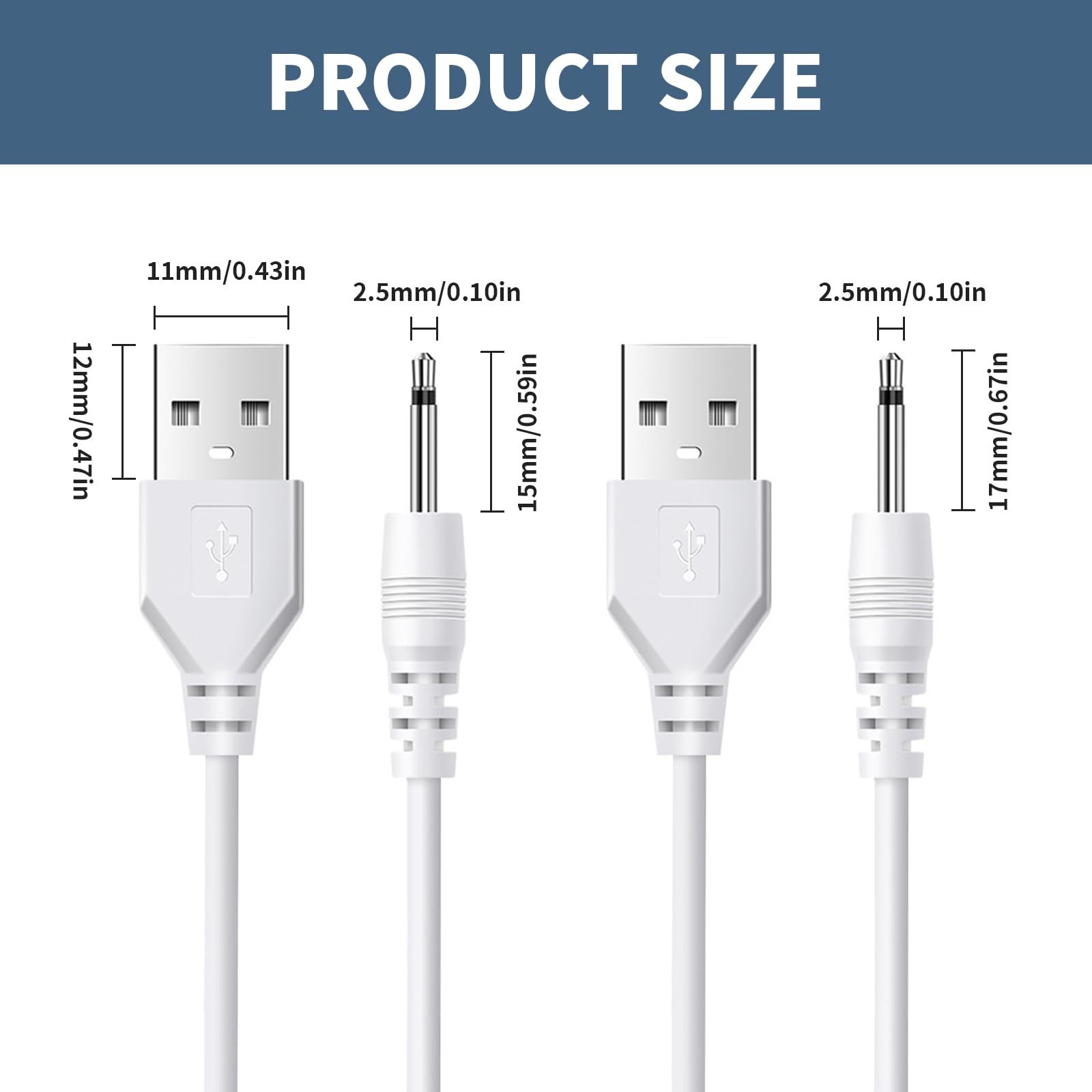 2.5mm DC Charger Cable 2-Pack - Universal Power Adapter Cord for Vibrators, Massagers & Electronic Devices | Perfect for Home, Travel & Spa Use