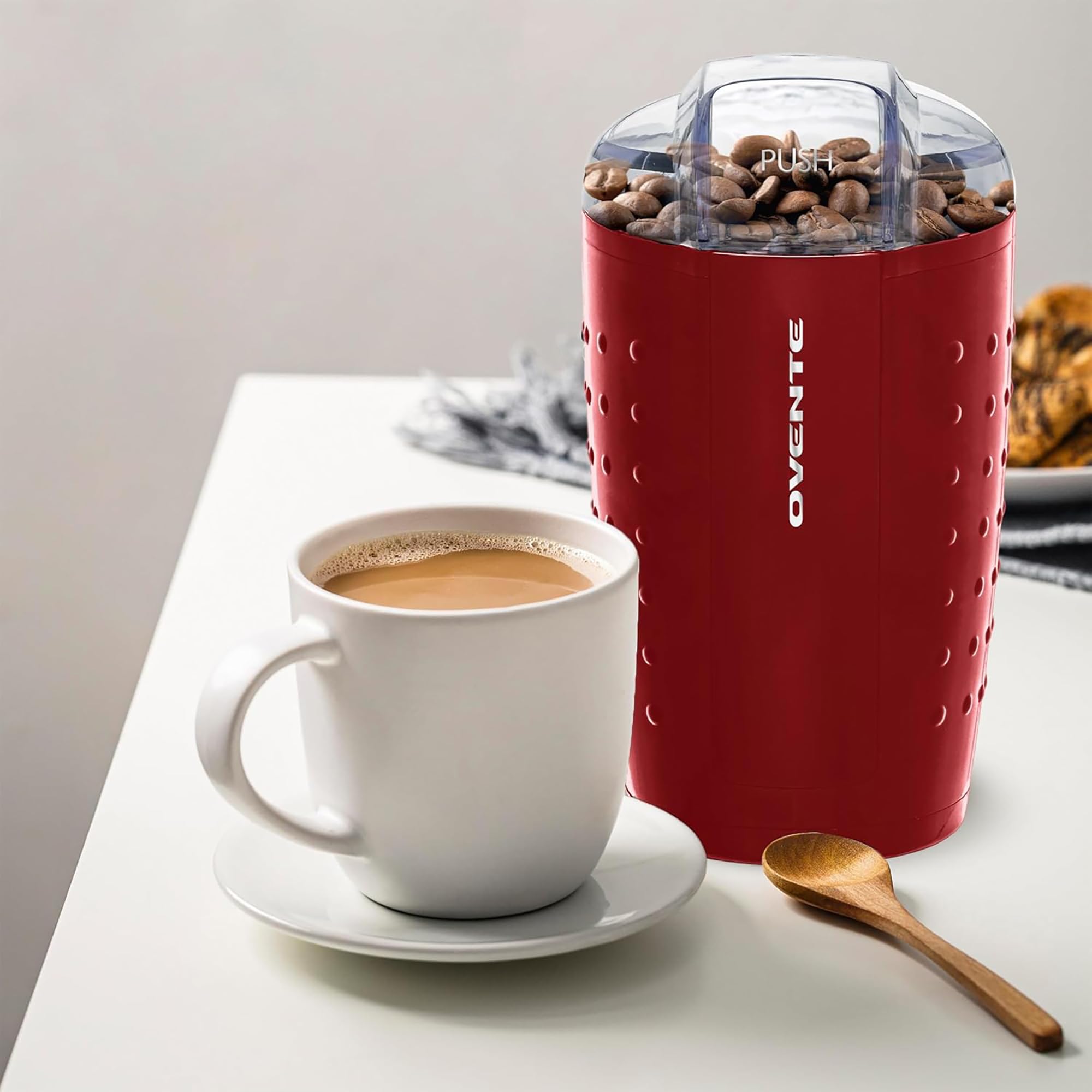 OVENTE Electric Coffee Grinder - Compact Stainless Steel Blade for Beans, Spices, Herbs & Tea - Portable Kitchen Appliance for Home, Office & Travel - Perfect for Espresso, French Press & Cold Brew