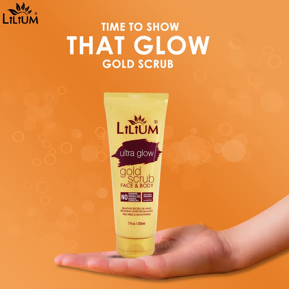 Lilium Gold Face & Body Scrub 200ml - Natural Exfoliating Scrub for Glowing Skin, Fresh & Smooth Feel, Paraben & Chemical Free - Perfect for Daily Skincare & Spa Treatments at Home