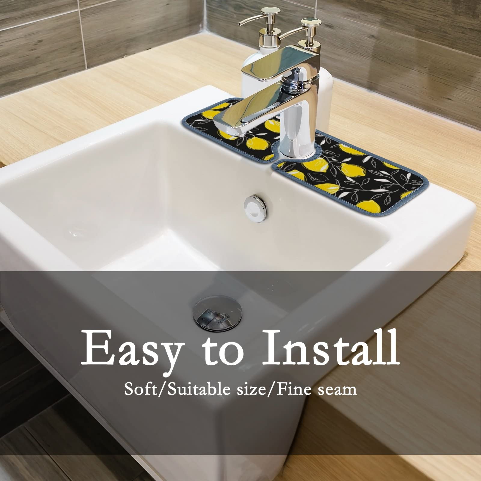**Non-Slip Black Lemon Sink Faucet Mat - 3 Pack Absorbent Splash Guard Pads for Kitchen & Bathroom Countertops - Waterproof RV Sink Protector Prevents Stains & Mess**    *(Perfect for kitchens, bathrooms, RVs, and laundry rooms—keeps counters dry and clean!)*