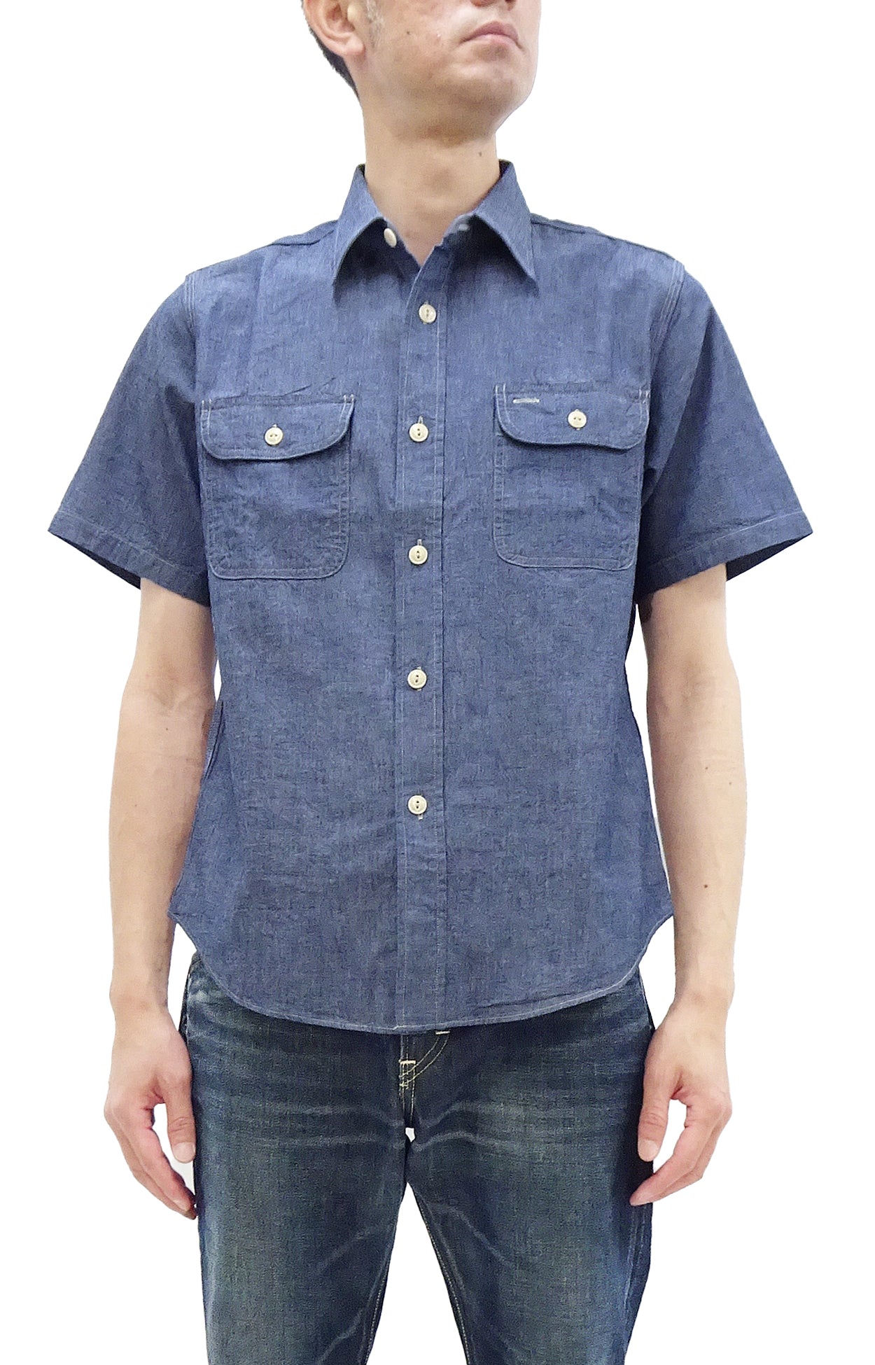 Men's Casual Short Sleeve Sugar Cane Blue Chambray Button-Up Shirt | SC37941 | Lightweight Work & Everyday Wear | Perfect for Office, Outdoor & Summer Outfits