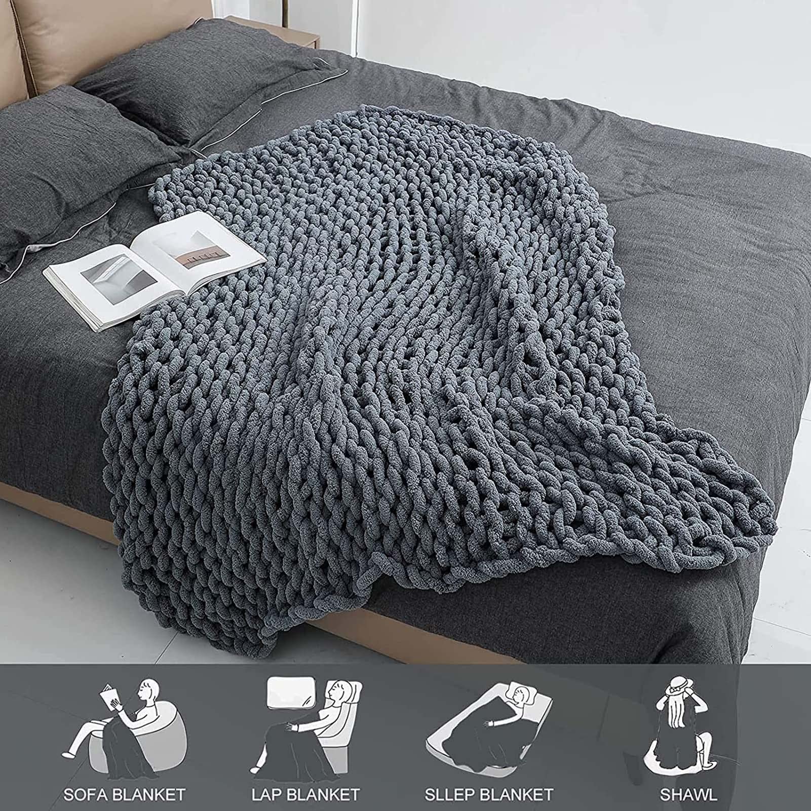 Soft Chunky Knit Chenille Throw Blanket 59x79 Inches (150x200cm) - Cozy Machine Washable Blanket for Couch, Bed, Sofa, Travel & Camping - Perfect for Home Decor, Gifts & Winter Warmth