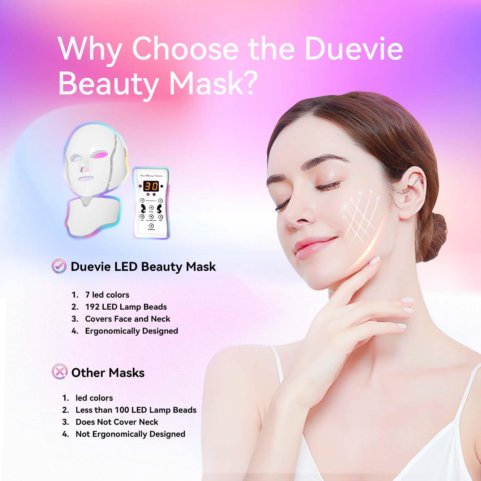 LED Facial Mask FM-01 - 7 Color Light Therapy Device for Face with Red & Blue Light | At-Home Skincare Treatment for Acne, Wrinkles & Anti-Aging | Perfect for Spa Nights & Self-Care Routines