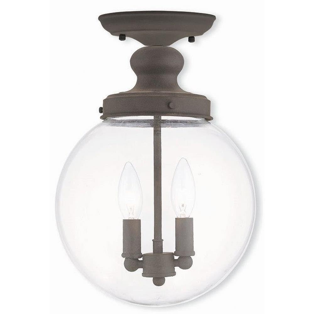 Livex Lighting 50903-07 Bronze Flush Mount Ceiling Light with Clear Glass Shade - Perfect for Bedroom, Hallway & Entryway Lighting