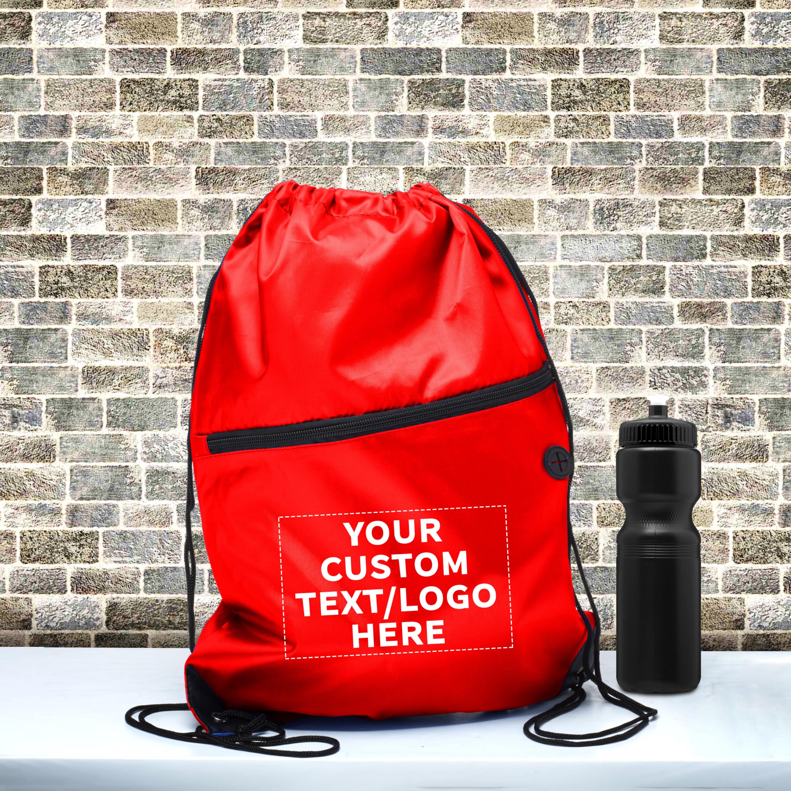 Custom Drawstring Backpacks Bulk Pack of 100 - Water Resistant Personalized Backpack with Pockets for Gym, Camping, Beach & Outdoor Sports | Great for Promotions, Events & Team Activities - Red