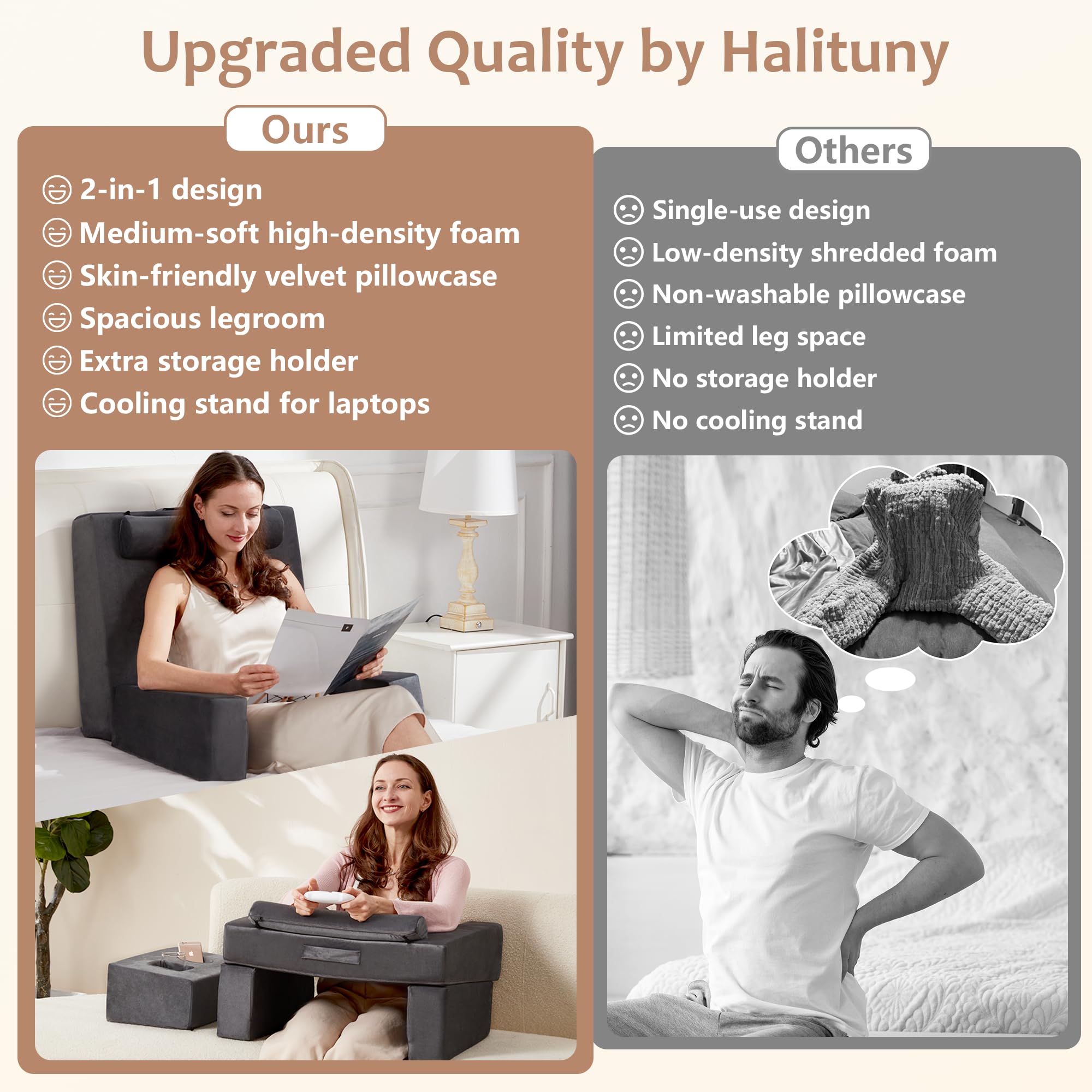 2-in-1 Reading Pillow with Armrest & Cup Holder - Ergonomic Back Support Cushion for Adults - Perfect for Bed, Couch & Floor Sitting - Ideal for Reading, Watching TV, Gaming & Relaxing (Dark Gray) - Great Gift for Book Lovers & Home Comfort