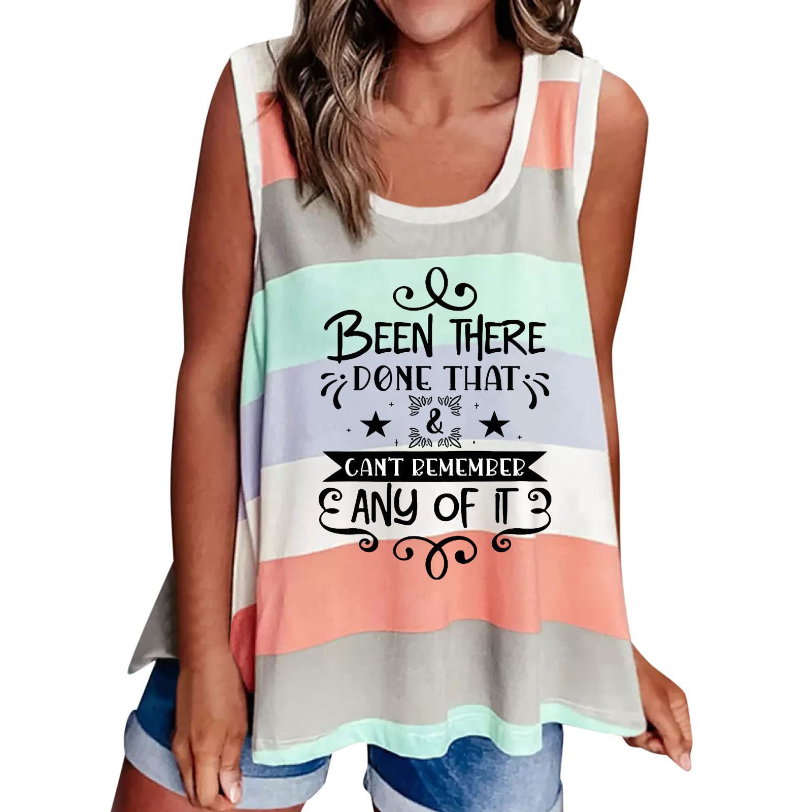 Women's Striped Scoop Neck Tank Top - Casual Sleeveless Tee for Summer
