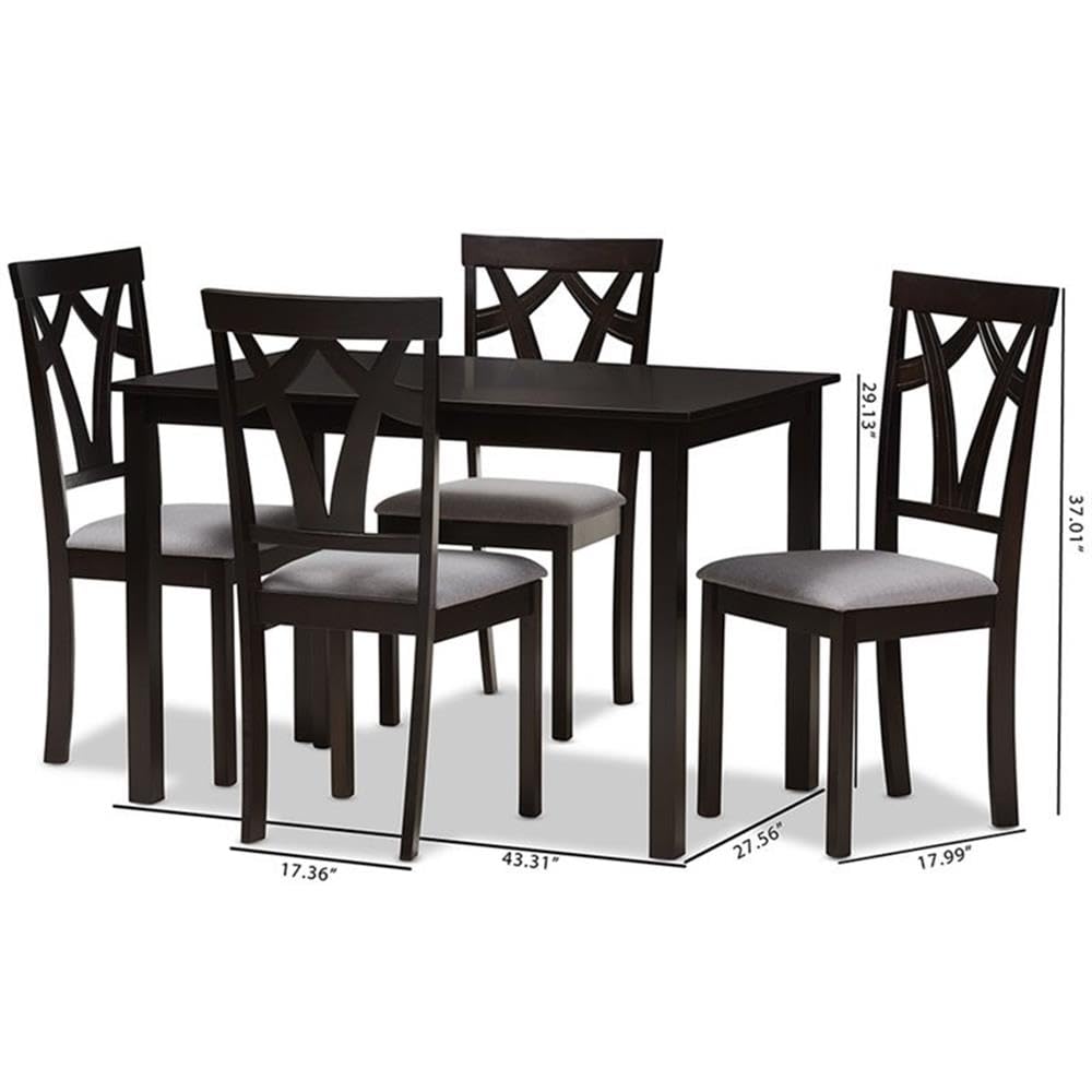 Baxton Studio Sylvia 5-Piece Dining Set - Modern Gray & Dark Brown Wood Table with 4 Chairs for Kitchen, Dining Room, Breakfast Nook & Small Spaces